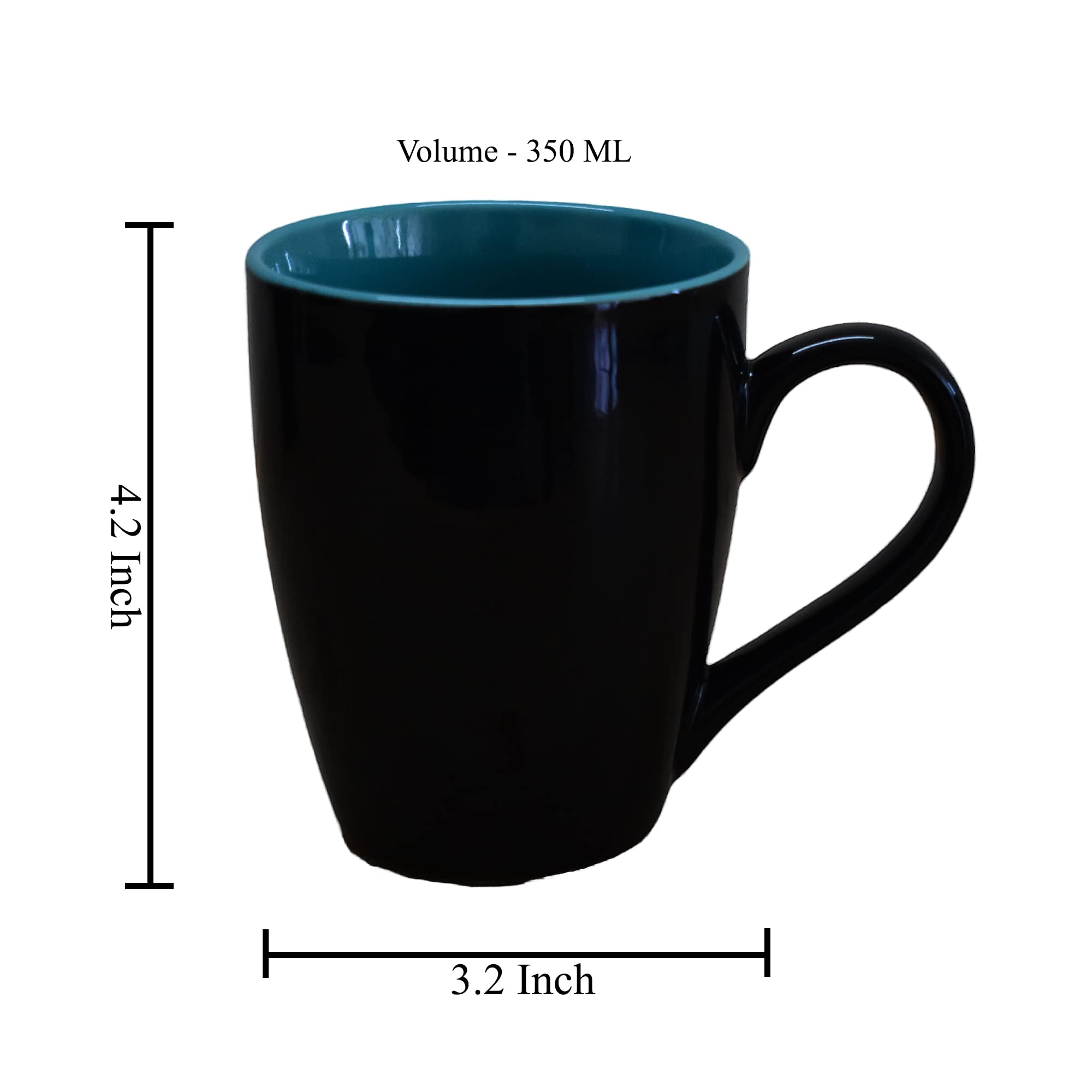 Kunhar Ceramic Coffee Mug, Ceramic Milk Mug - 350 Ml, 1 Piece, Nile Blue Black Shine