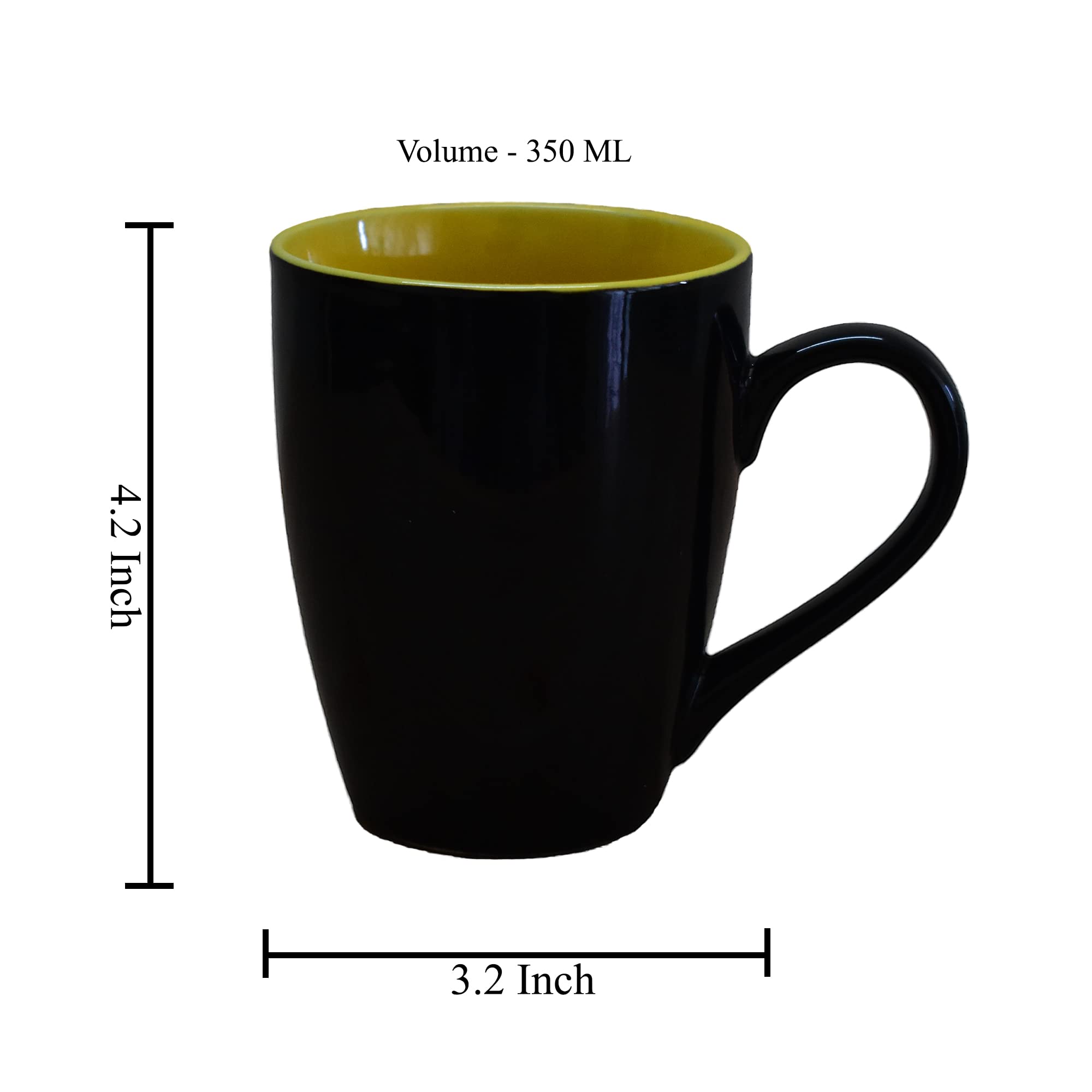 Kunhar Ceramic Coffee Mug, Ceramic Milk Mug - 350 Ml, 2 Pieces, Yellow Black Shine