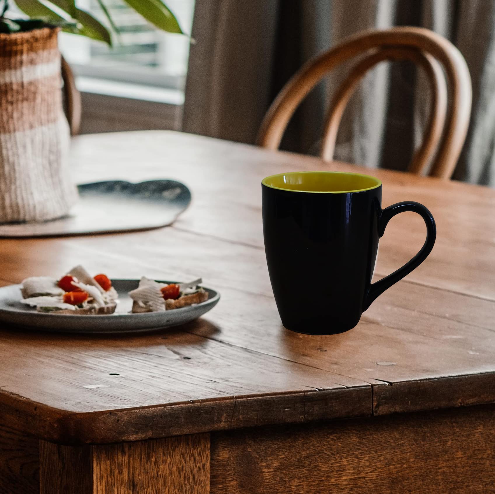 Kunhar Ceramic Coffee Mug, Ceramic Milk Mug - 350 Ml, 2 Pieces, Yellow Black Shine