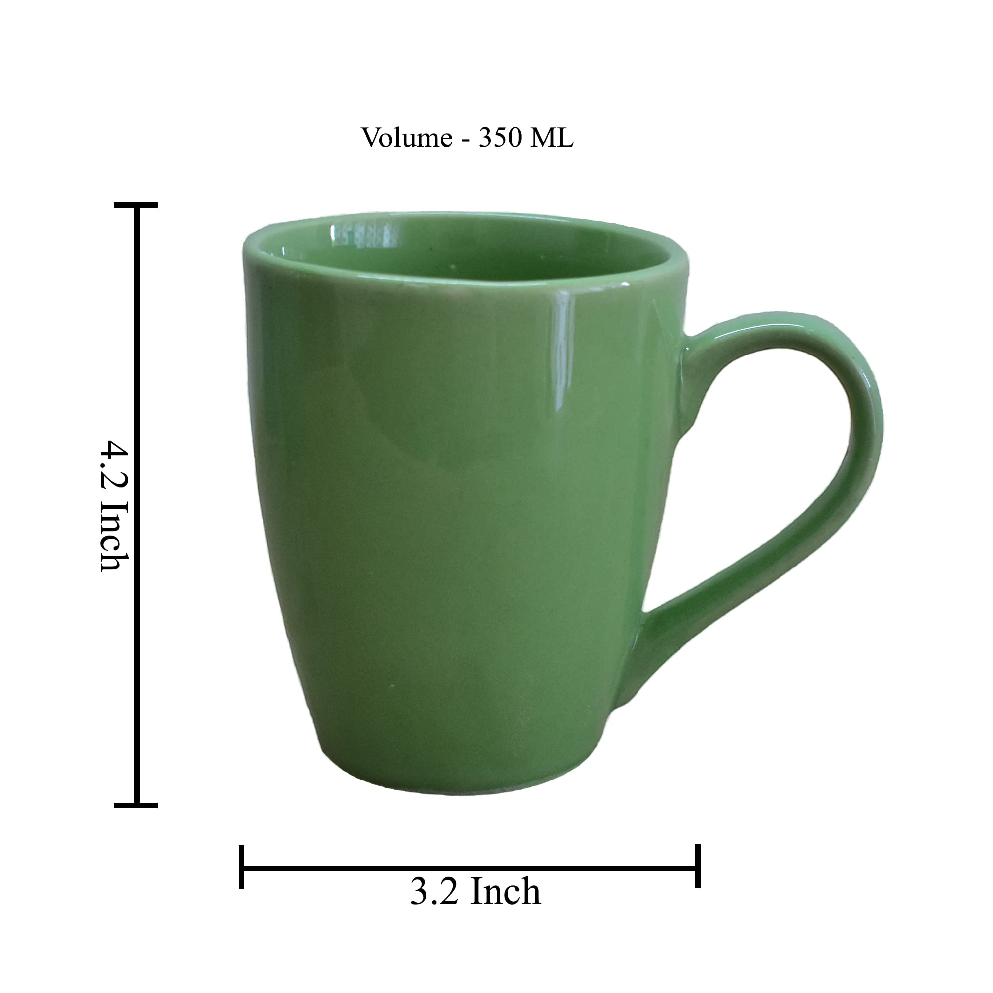 Kunhar Ceramic Coffee Mug, Ceramic Milk Mug - 350 Ml, 2 Pieces, Hippie Green