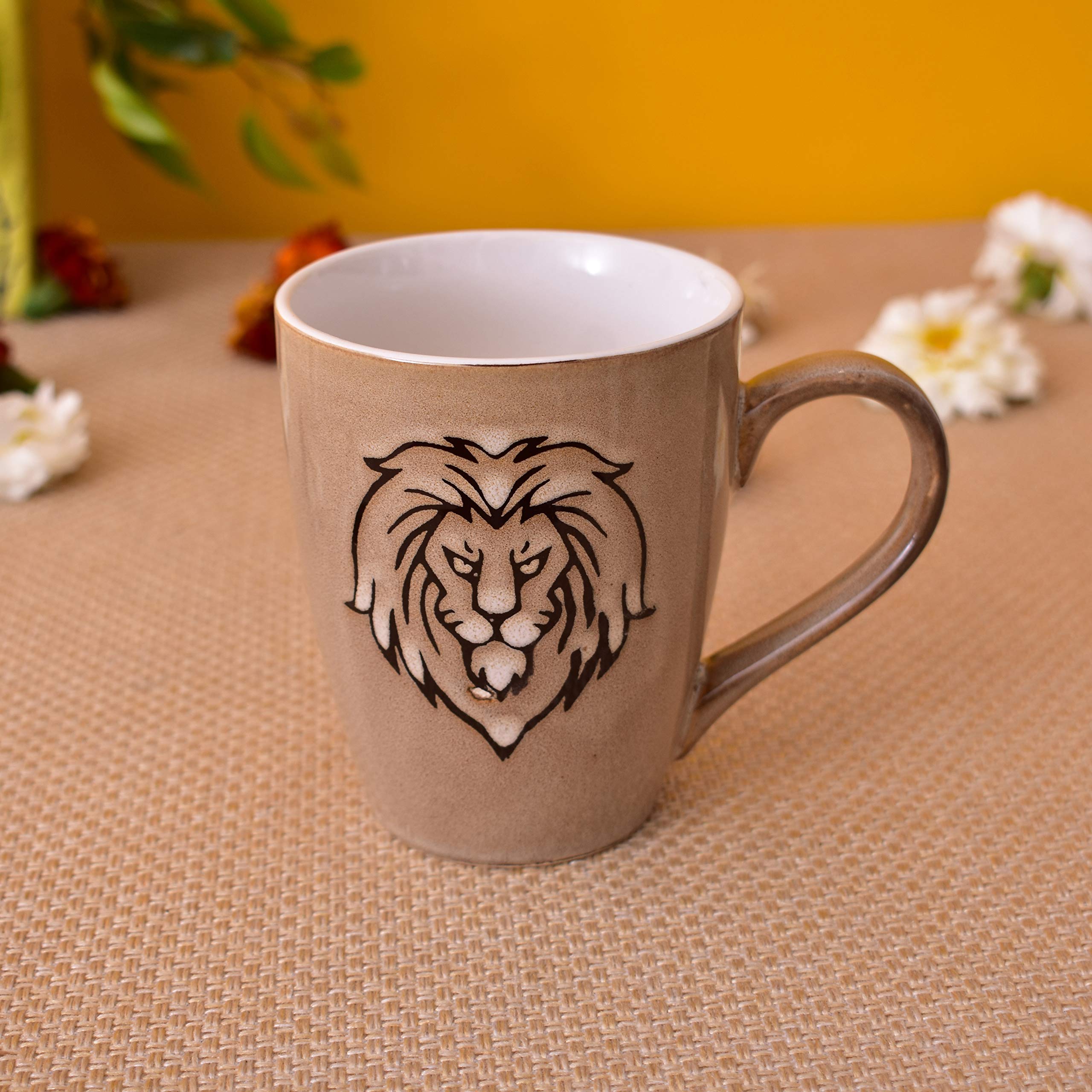 Kunhar Ceramic Coffee Mugs - 4 Pieces, Tortilla, 300ml