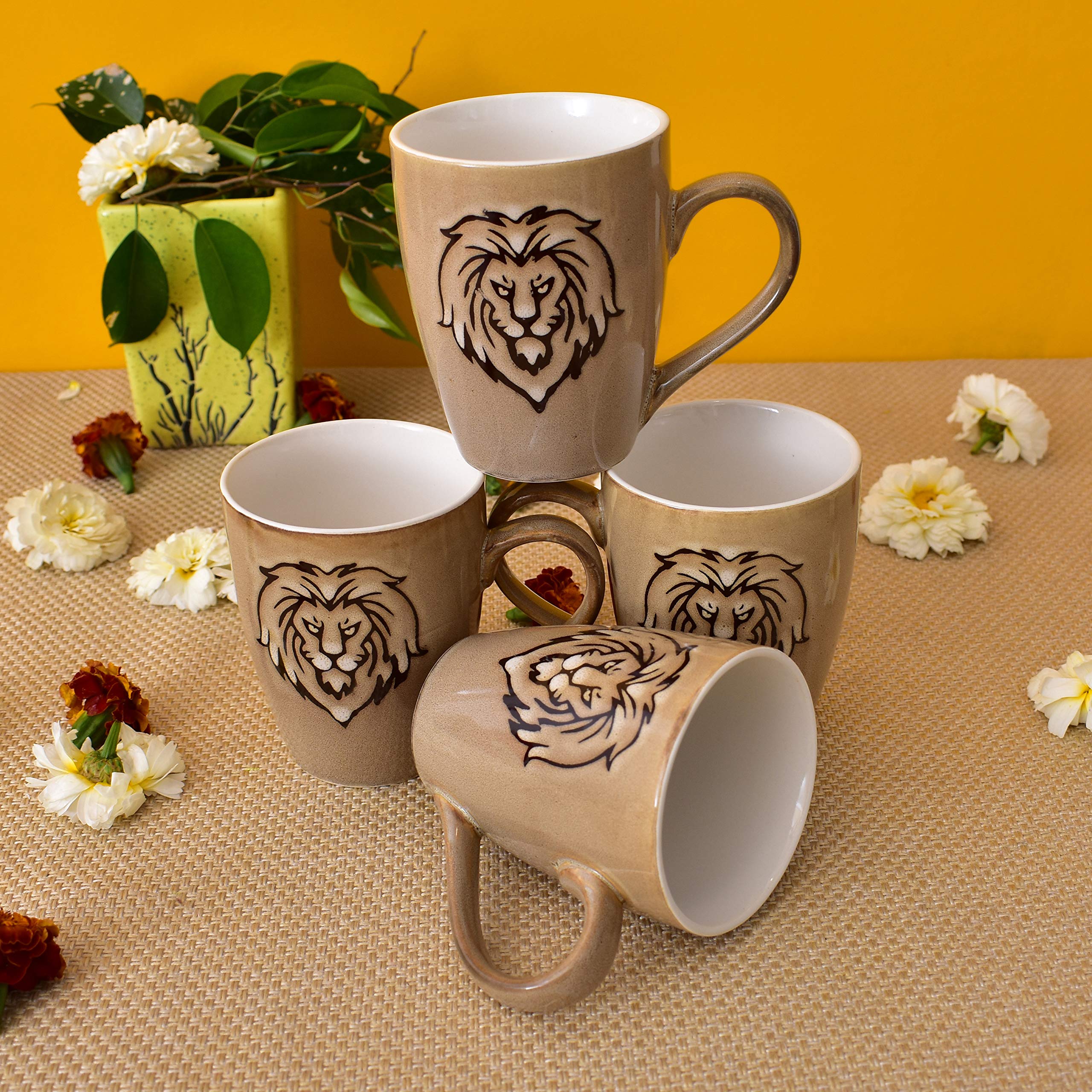 Kunhar Ceramic Coffee Mugs - 4 Pieces, Tortilla, 300ml