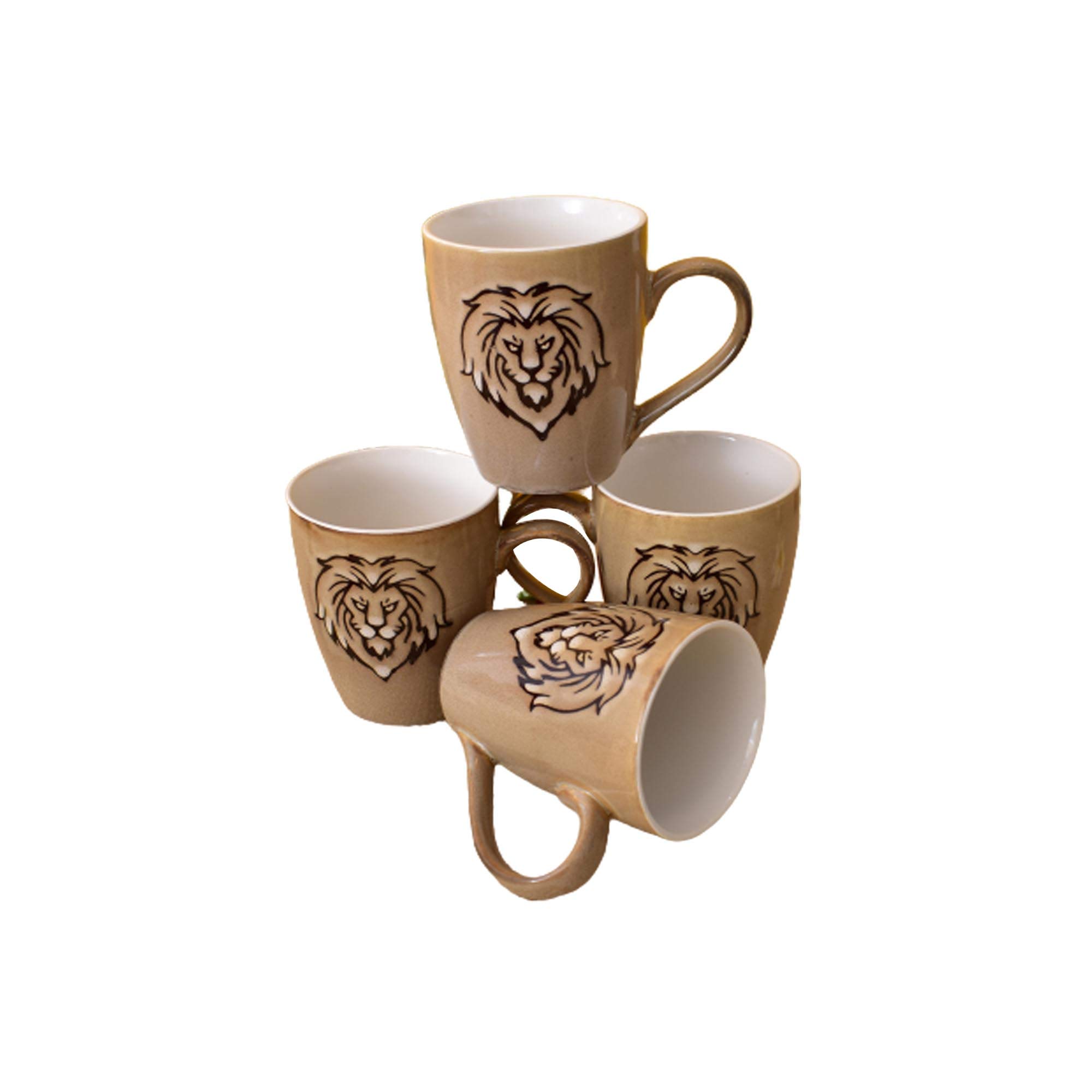 Kunhar Ceramic Coffee Mugs - 4 Pieces, Tortilla, 300ml