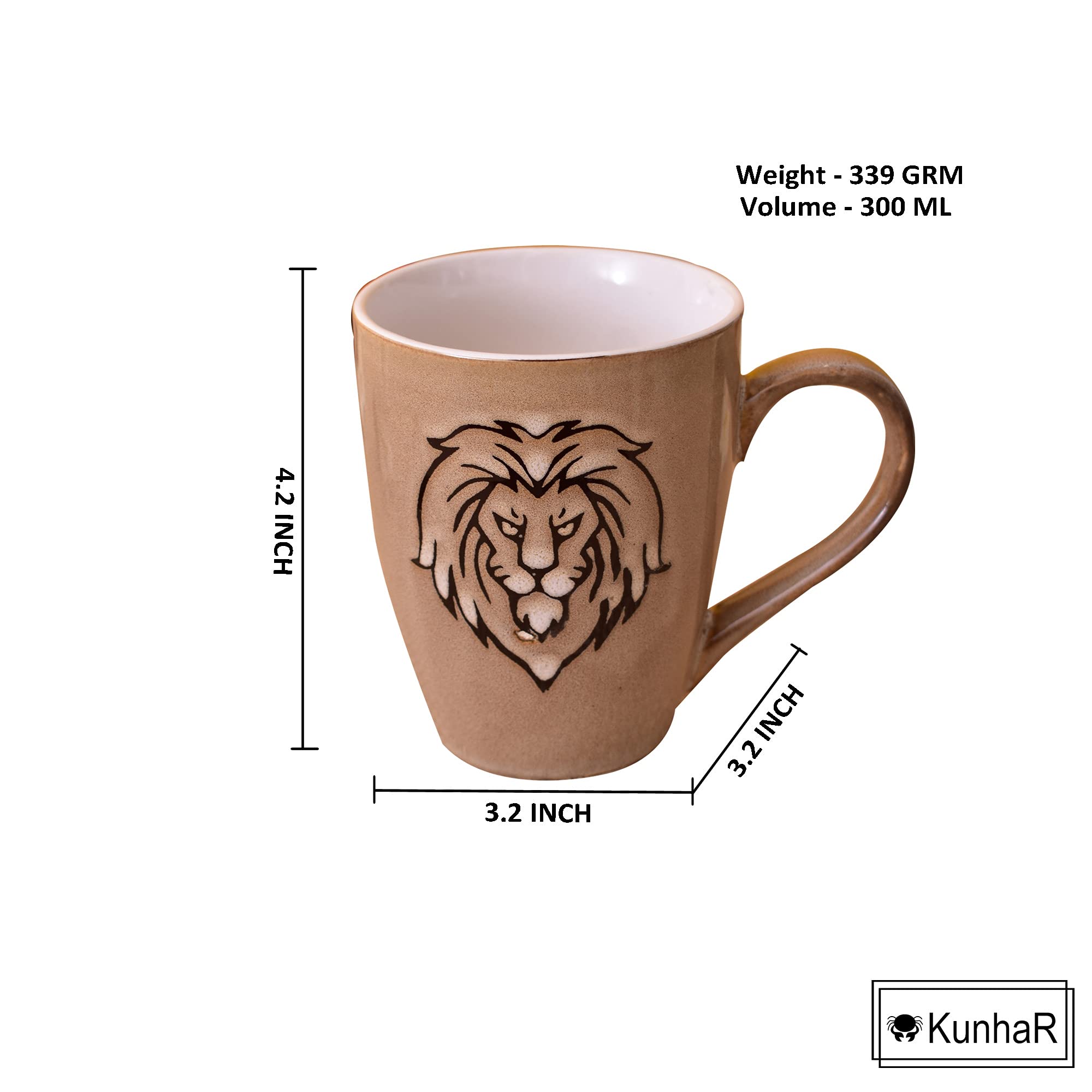 Kunhar Ceramic Coffee Mugs - 4 Pieces, Tortilla, 300ml