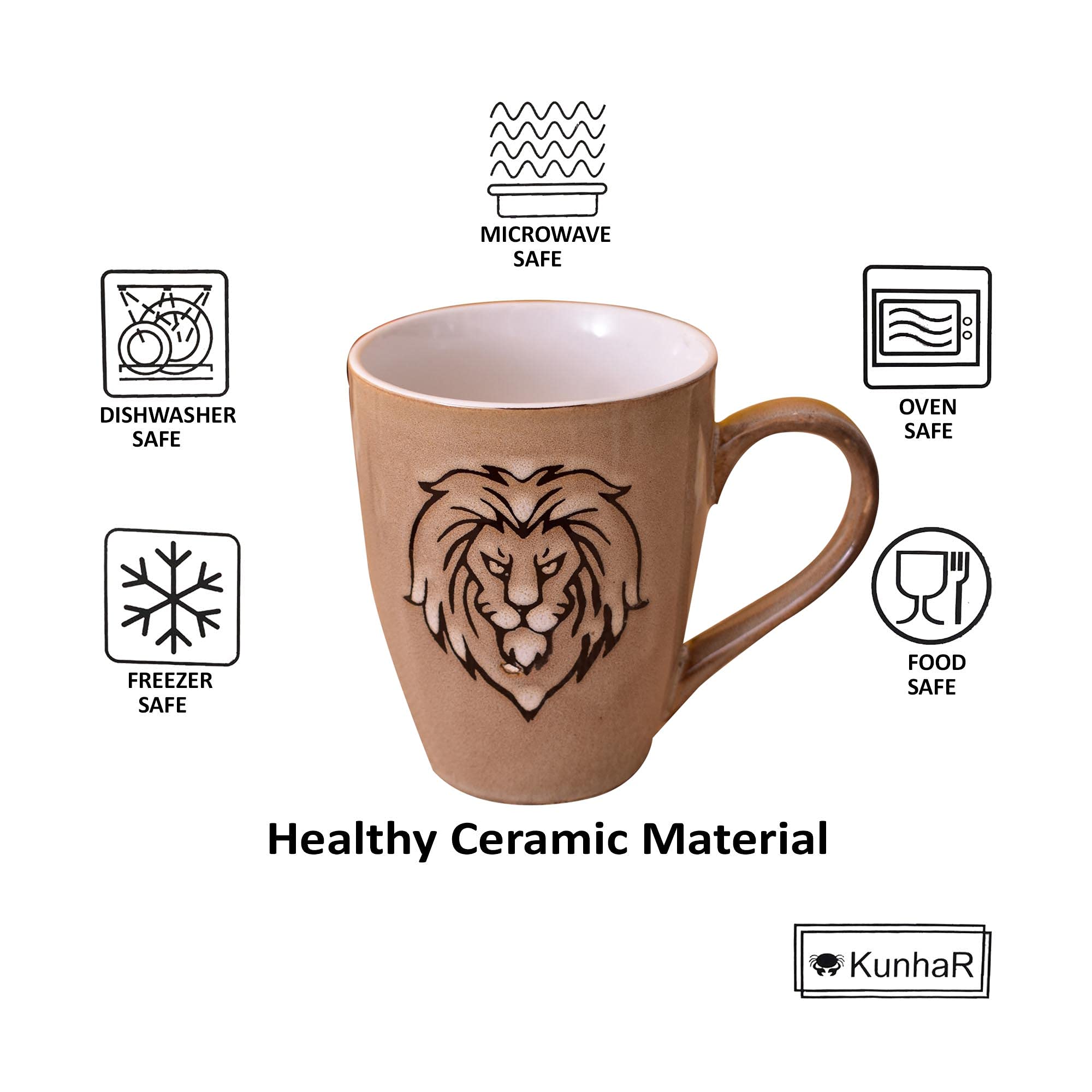 Kunhar Ceramic Coffee Mugs - 4 Pieces, Tortilla, 300ml