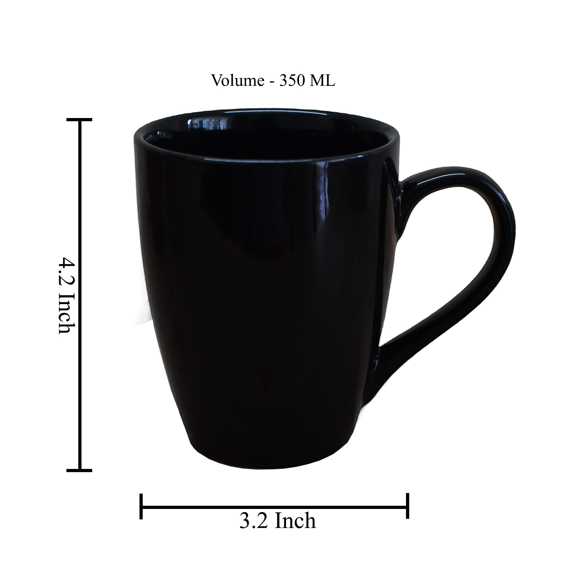 Kunhar Ceramic Coffee Mug, Ceramic Milk Mug - 350 Ml, 1 Piece, Black Shine