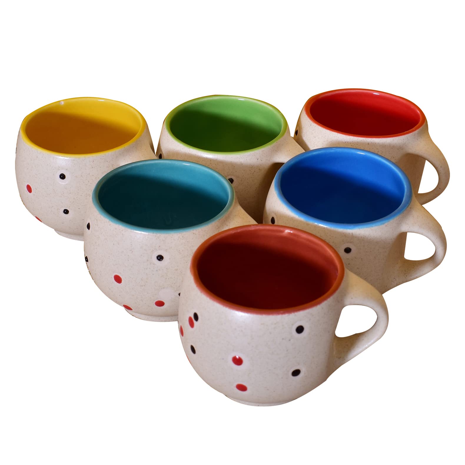 Kunhar Ceramic Multicolor Tea Cups - 6 Pieces, Multicolor, 125ml
