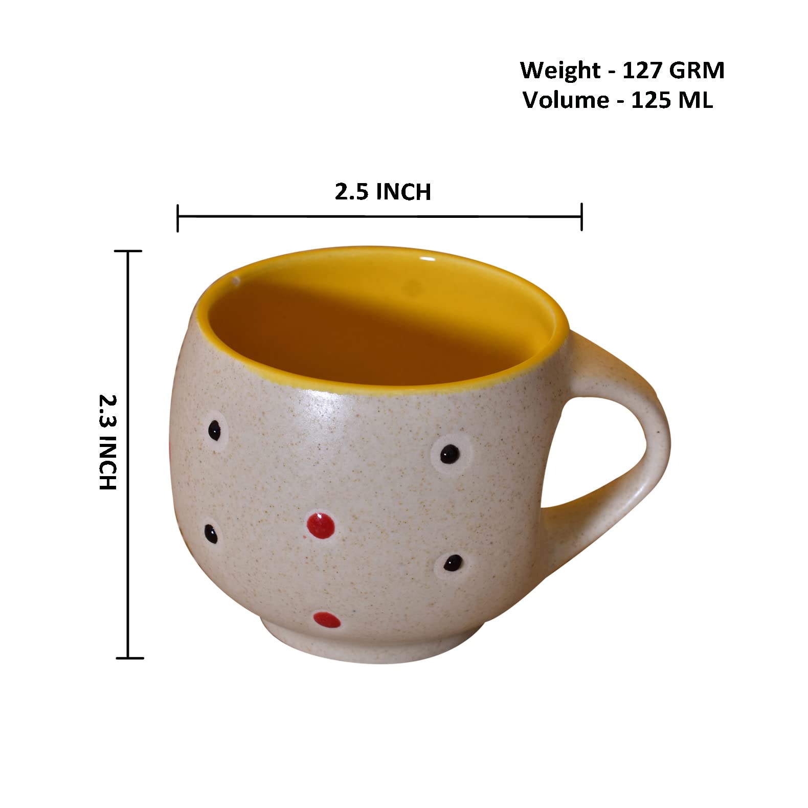 Kunhar Ceramic Multicolor Tea Cups - 6 Pieces, Multicolor, 125ml