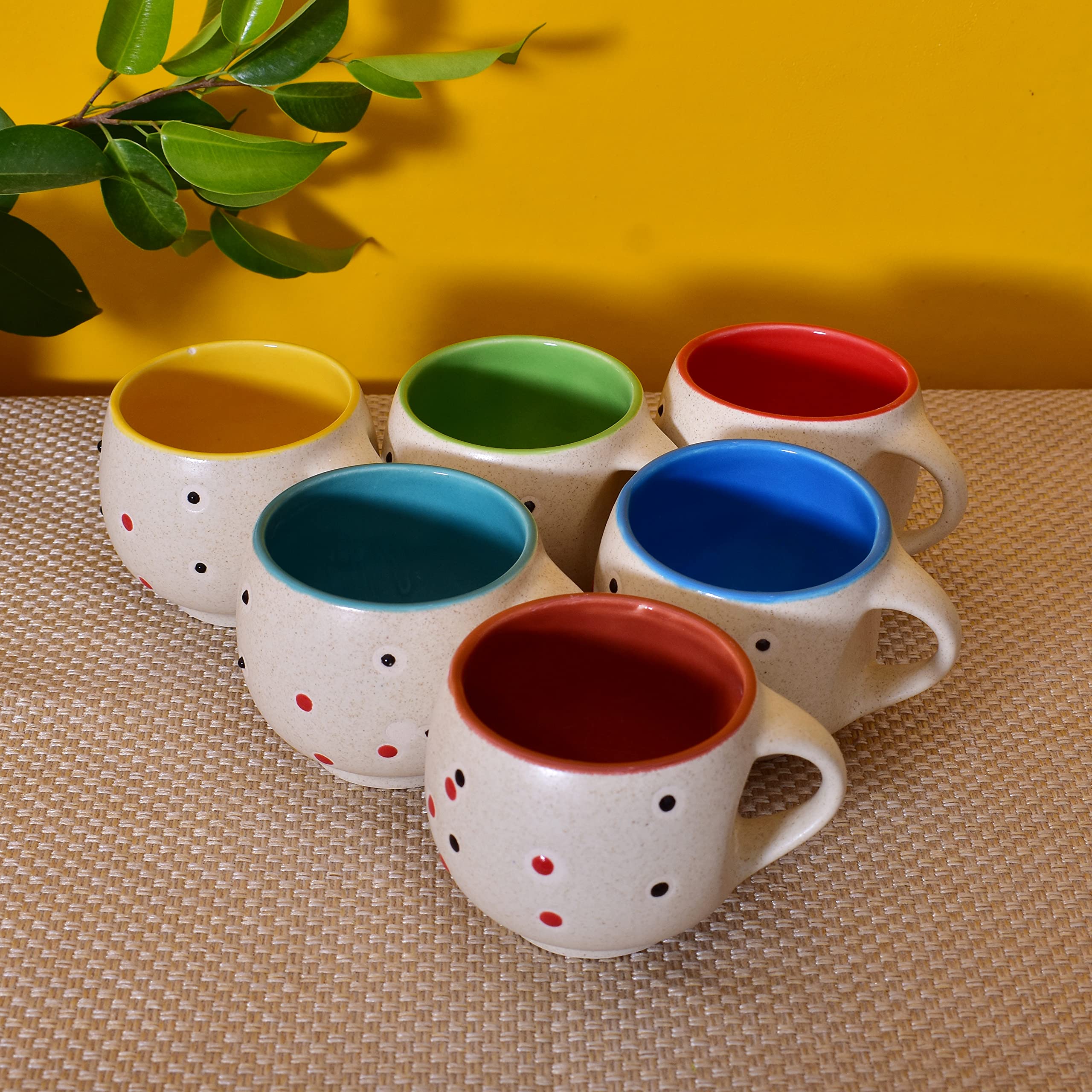 Kunhar Ceramic Multicolor Tea Cups - 6 Pieces, Multicolor, 125ml
