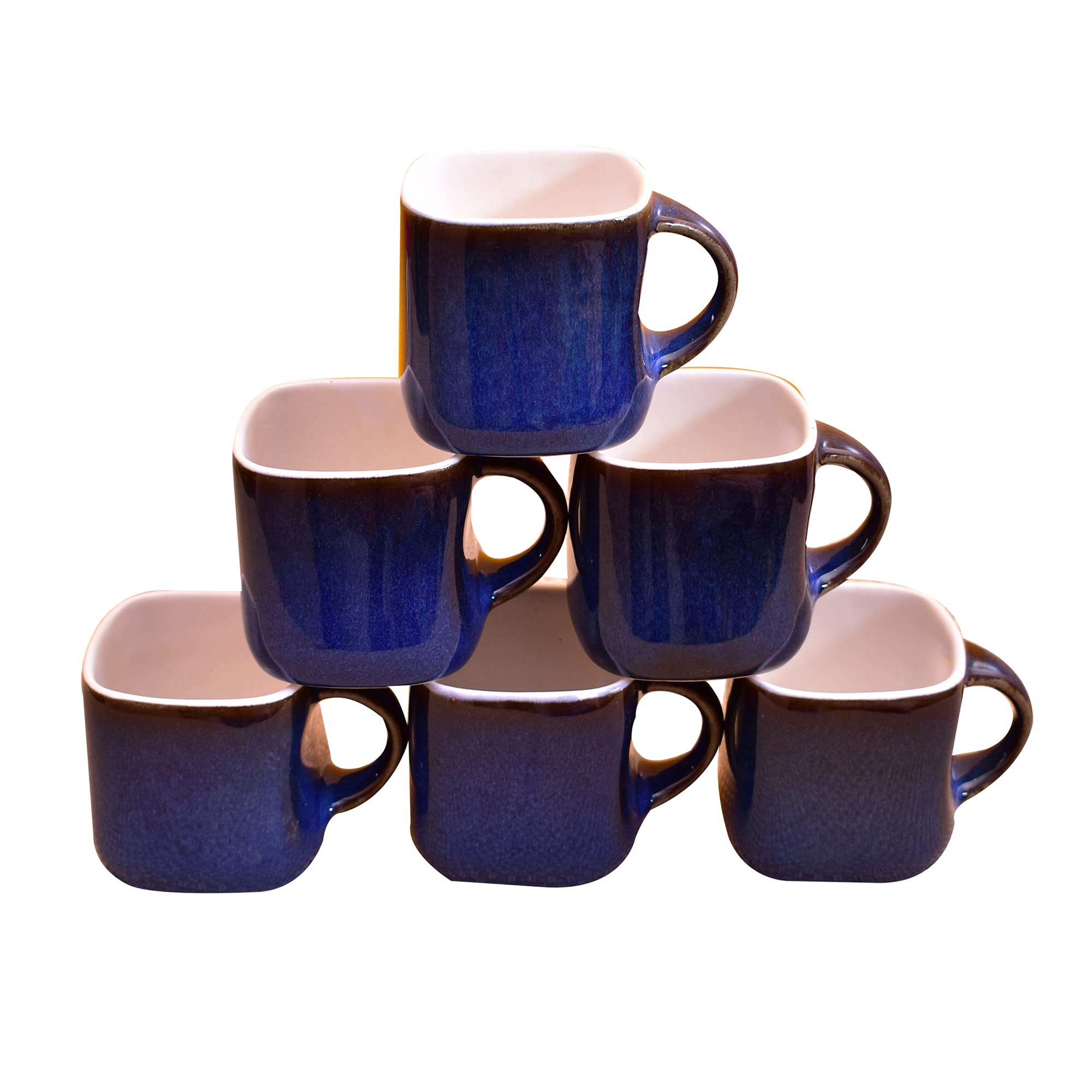 Kunhar Ceramic Tea Cups - 6 Pieces, Blue, 125ml