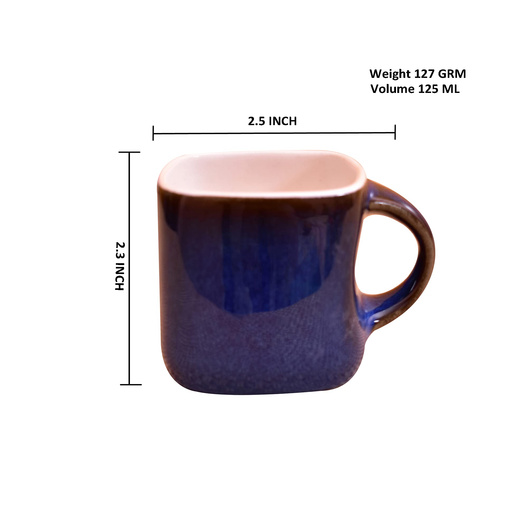 Kunhar Ceramic Tea Cups - 6 Pieces, Blue, 125ml
