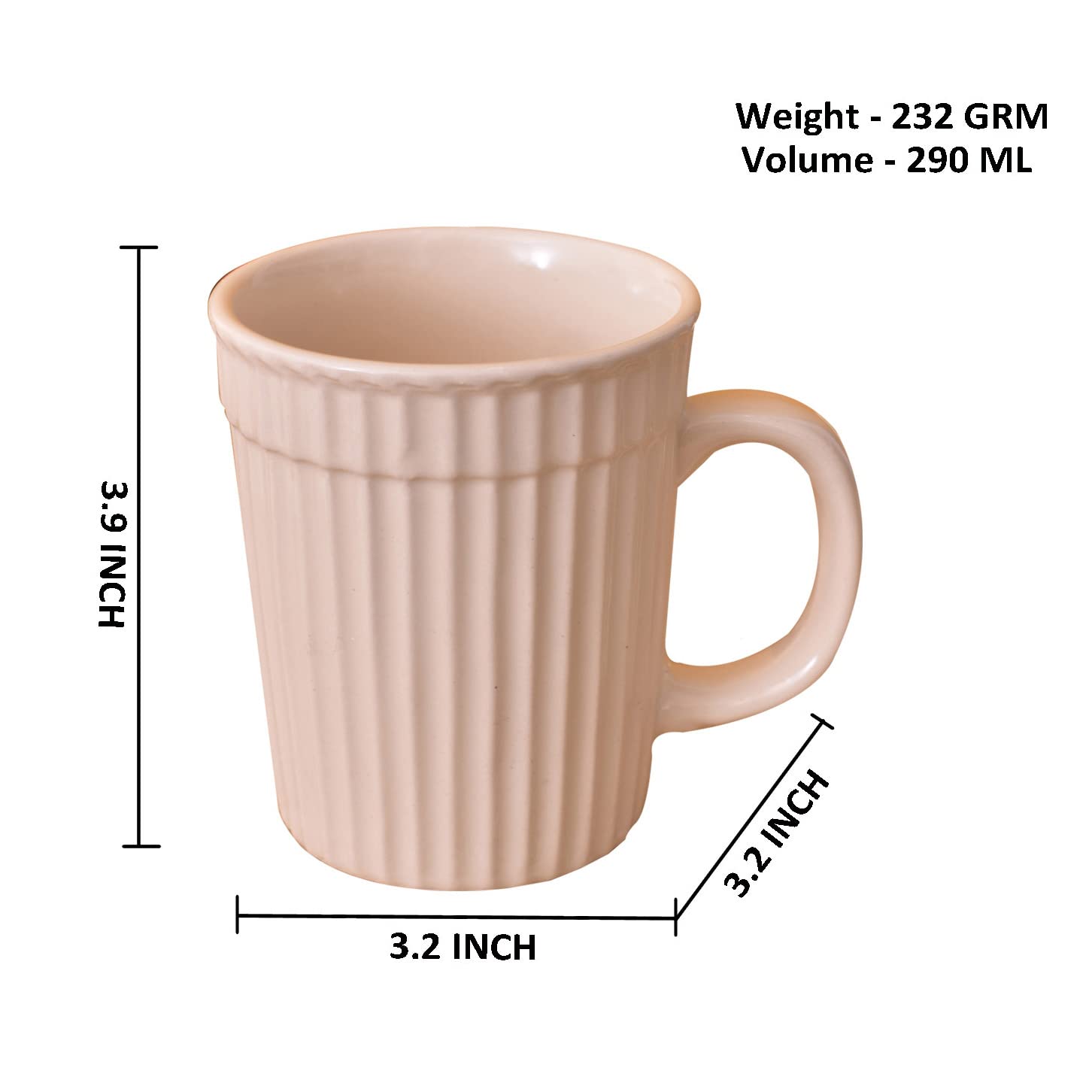 Kunhar Ceramic Coffee Mugs - 2 Piece, Wheat, 290ml
