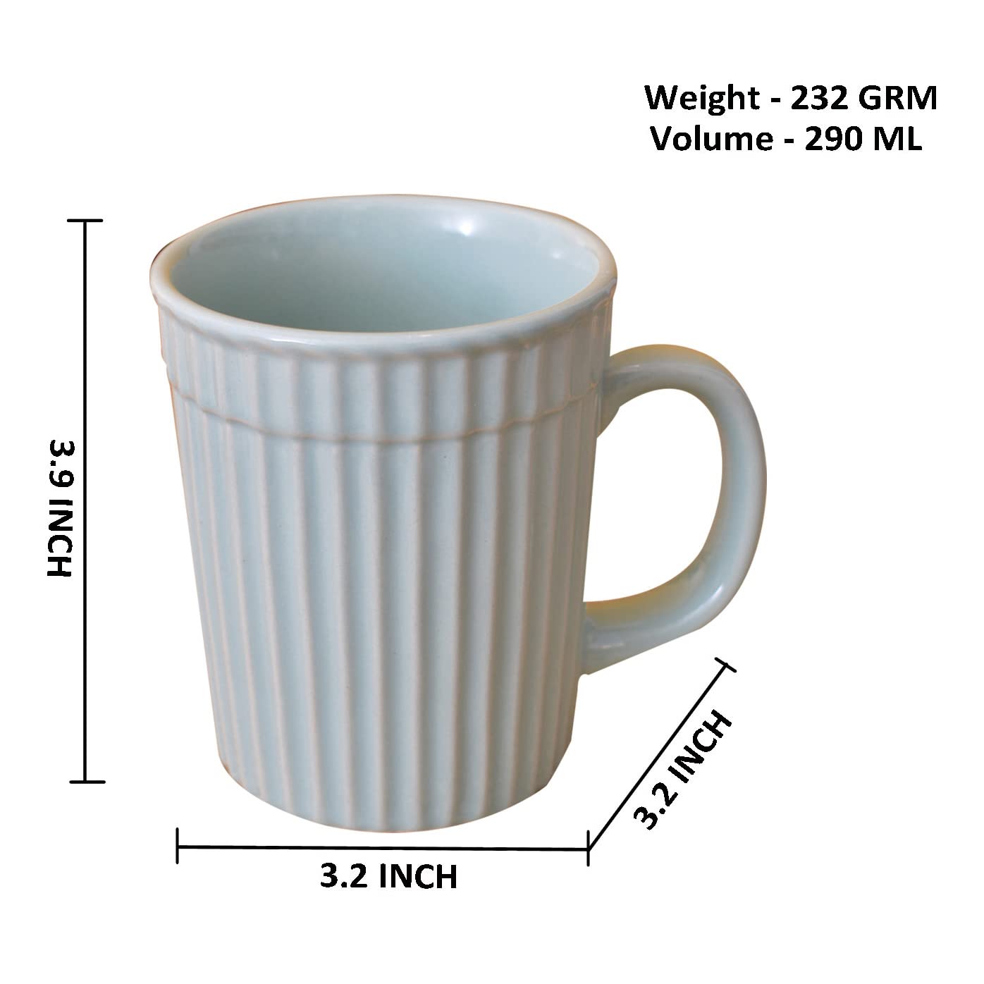 Kunhar Ceramic Coffee Mugs - 2 Piece, Cadet Blue, 290ml