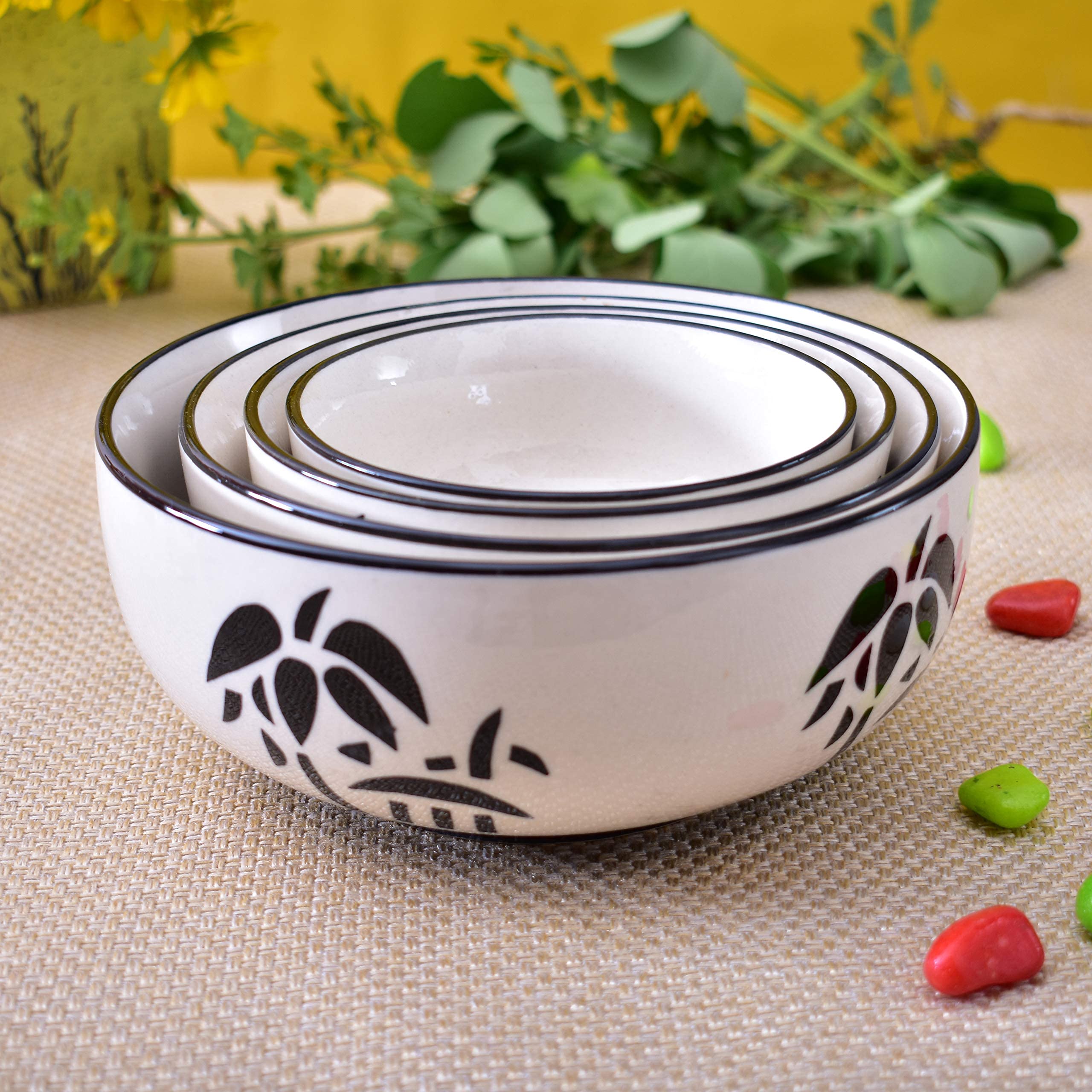 Kunhar Ceramic Mixing Bowl Set – 4 Pieces (1500ml, 800ml, 600ml, 400ml), Coconut White – Durable, Microwave & Dishwasher Safe – Ideal for Mixing, Serving & Storage