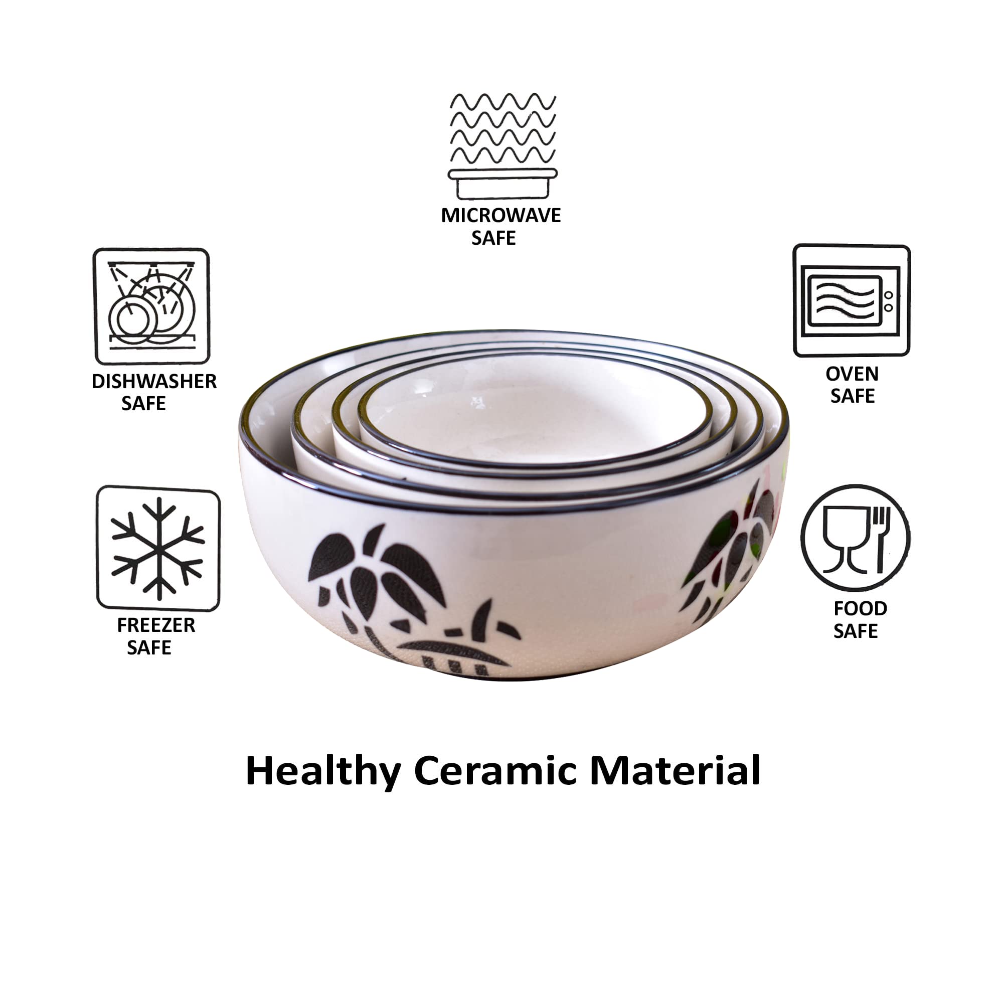 Kunhar Ceramic Mixing Bowl Set – 4 Pieces (1500ml, 800ml, 600ml, 400ml), Coconut White – Durable, Microwave & Dishwasher Safe – Ideal for Mixing, Serving & Storage