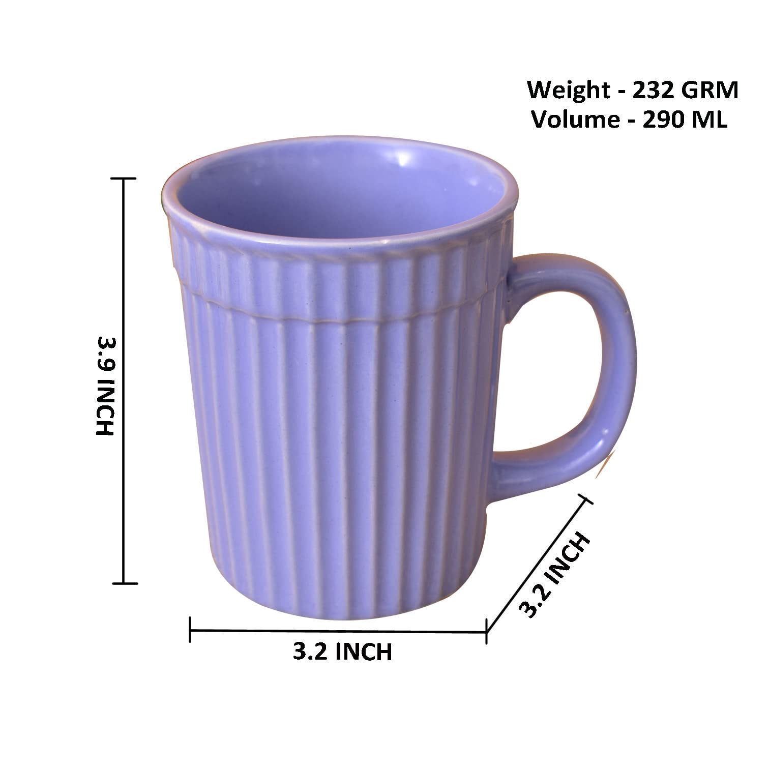 Kunhar Ceramic Coffee Mugs - 2 Piece, Cornflower Blue, 290ml
