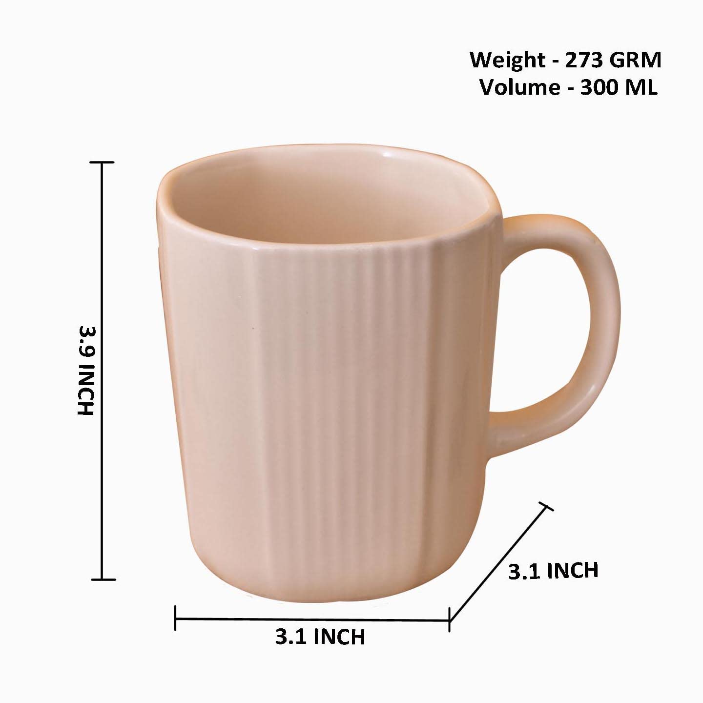 Kunhar Ceramic Coffee Mugs - 2 Piece, Wheat, 300ml