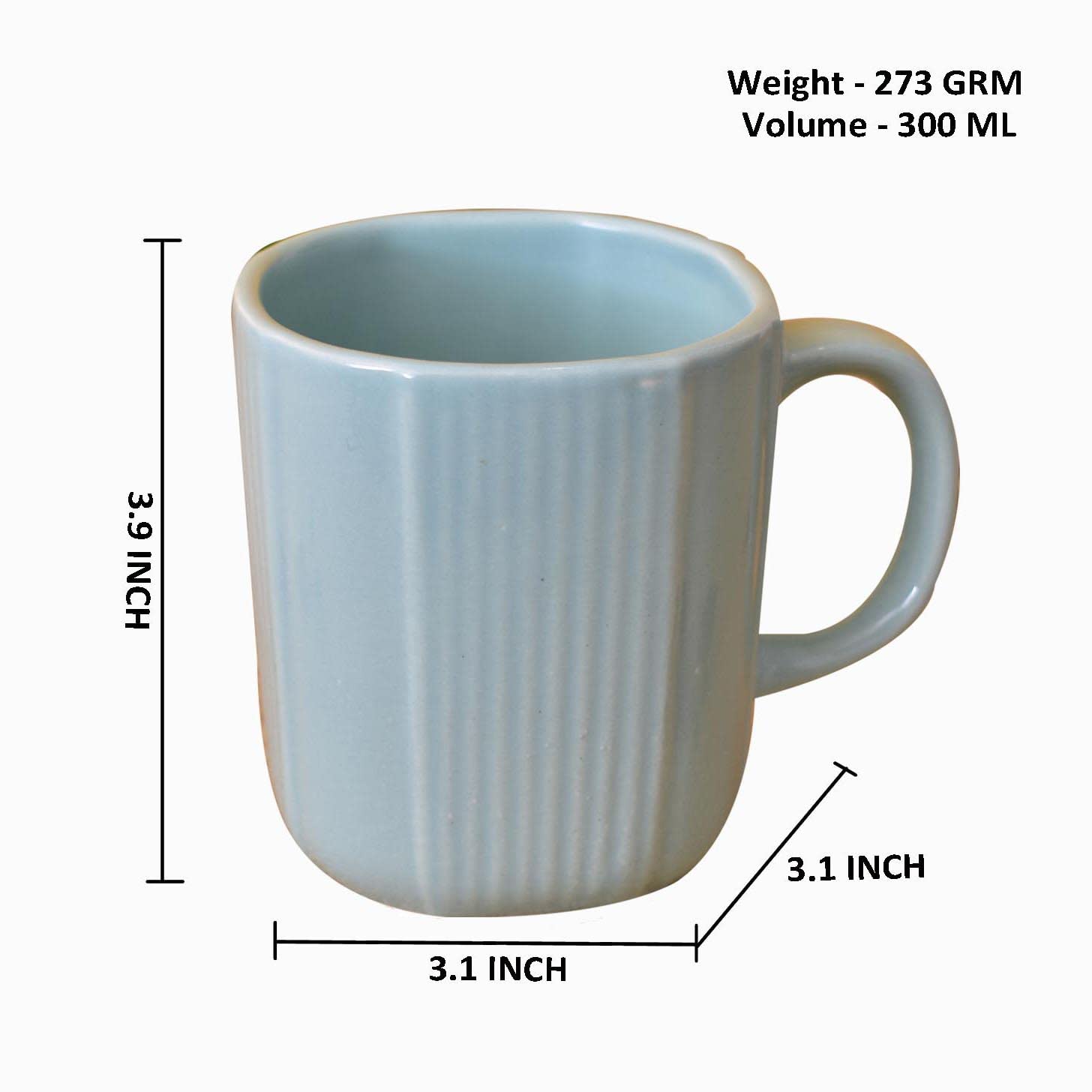 Kunhar Ceramic Coffee Mugs - 1 Piece, Cadet Blue, 300ml