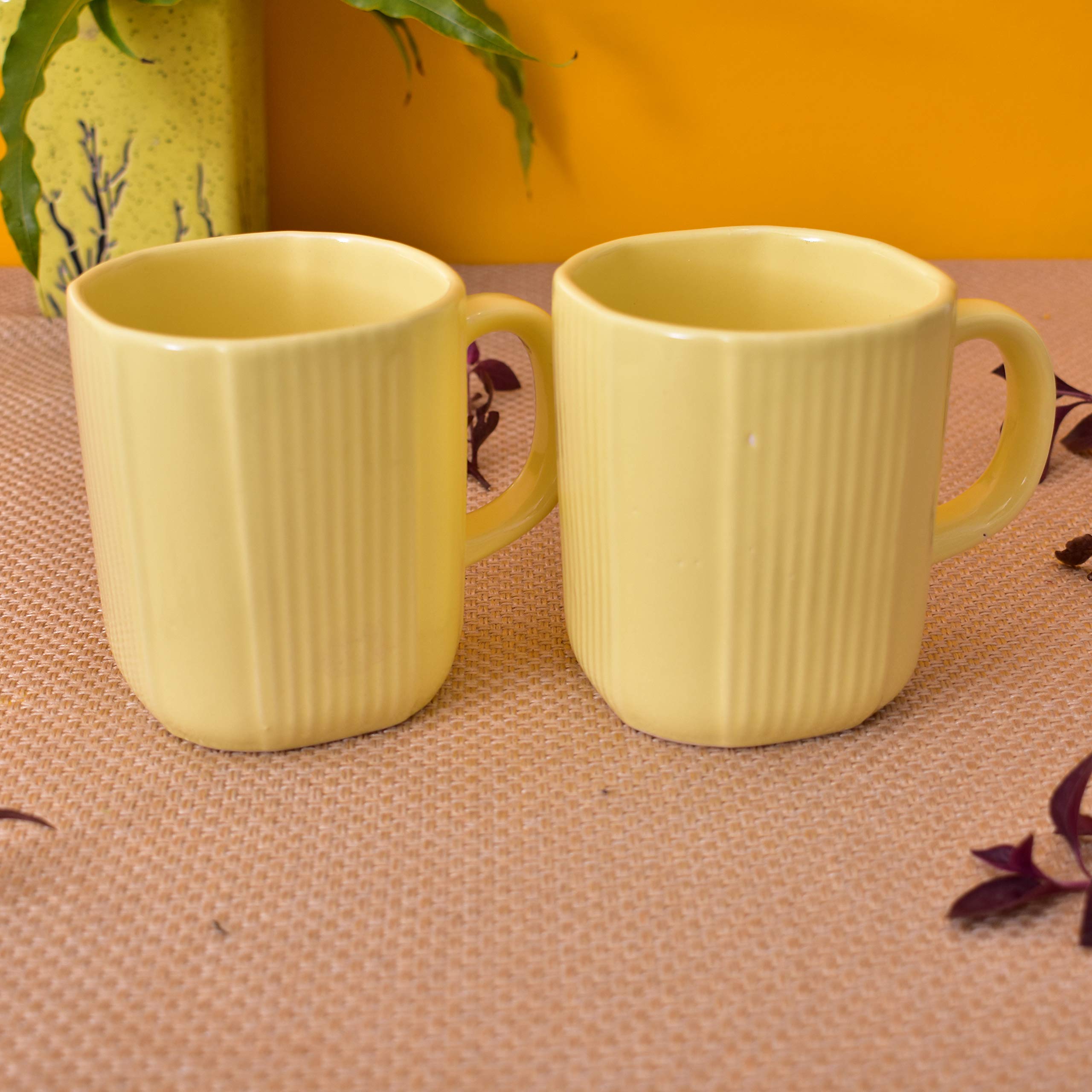 Kunhar Ceramic Coffee Mugs - 2 Piece, Lemon, 300ml