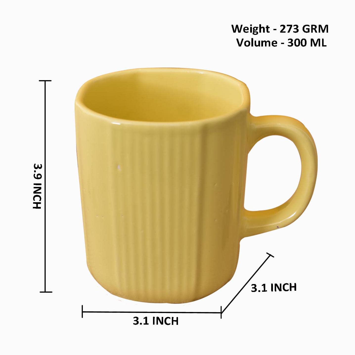 Kunhar Ceramic Coffee Mugs - 1 Piece, Lemon, 300ml