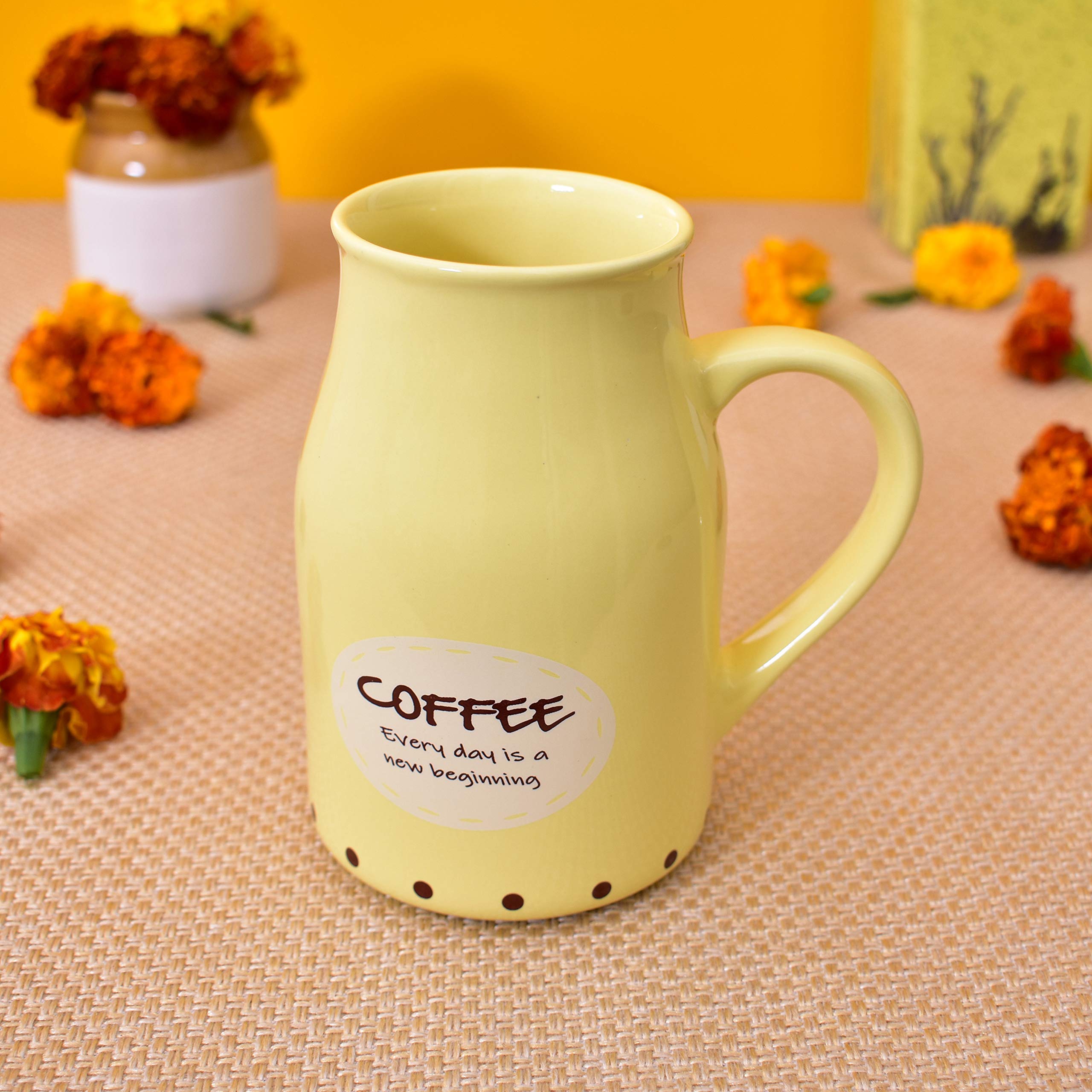 Kunhar Ceramic Coffee Mug - 2 Pieces, Lemon, 450ml