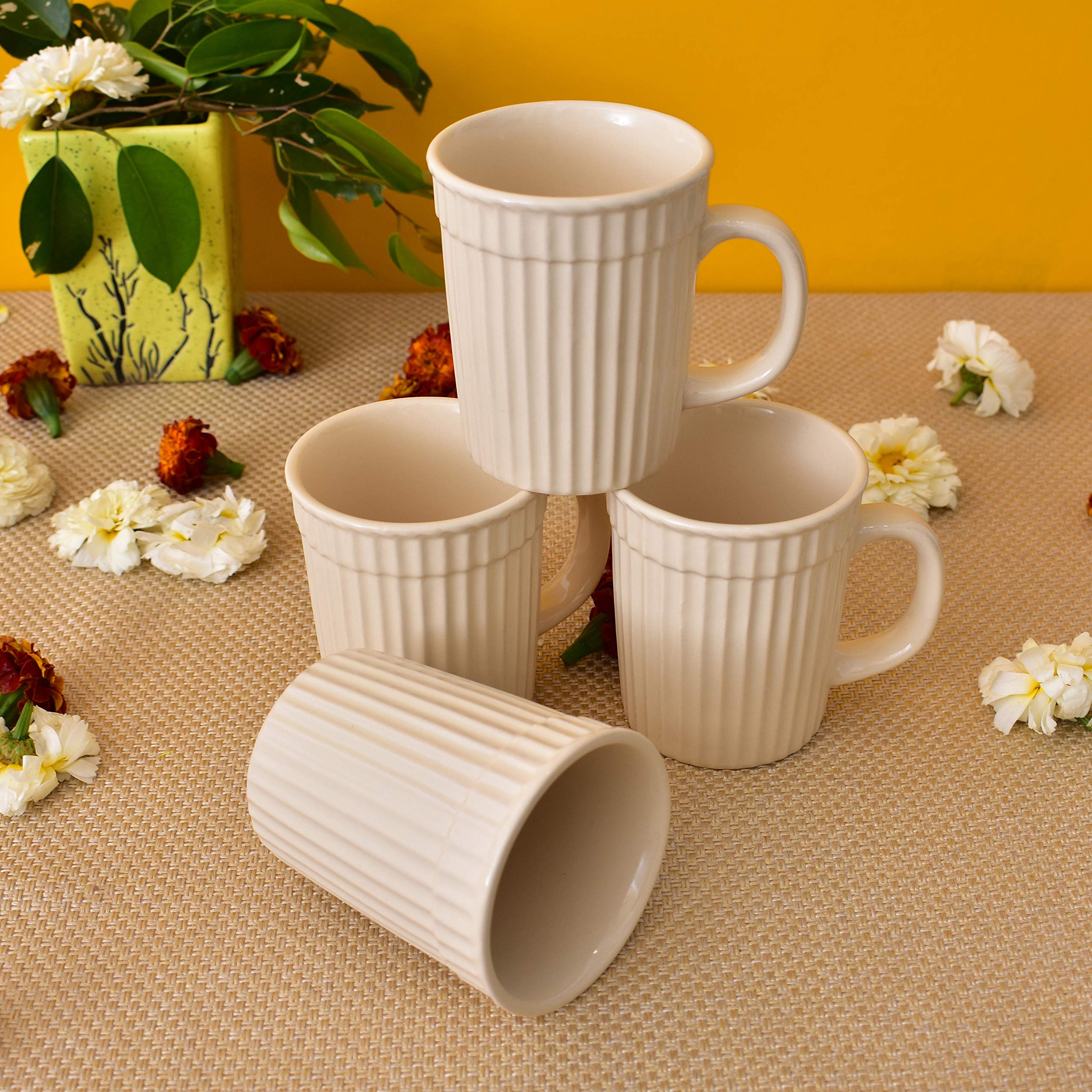 Kunhar Ceramic Coffee Mugs - 4 Piece, Wheat, 290ml