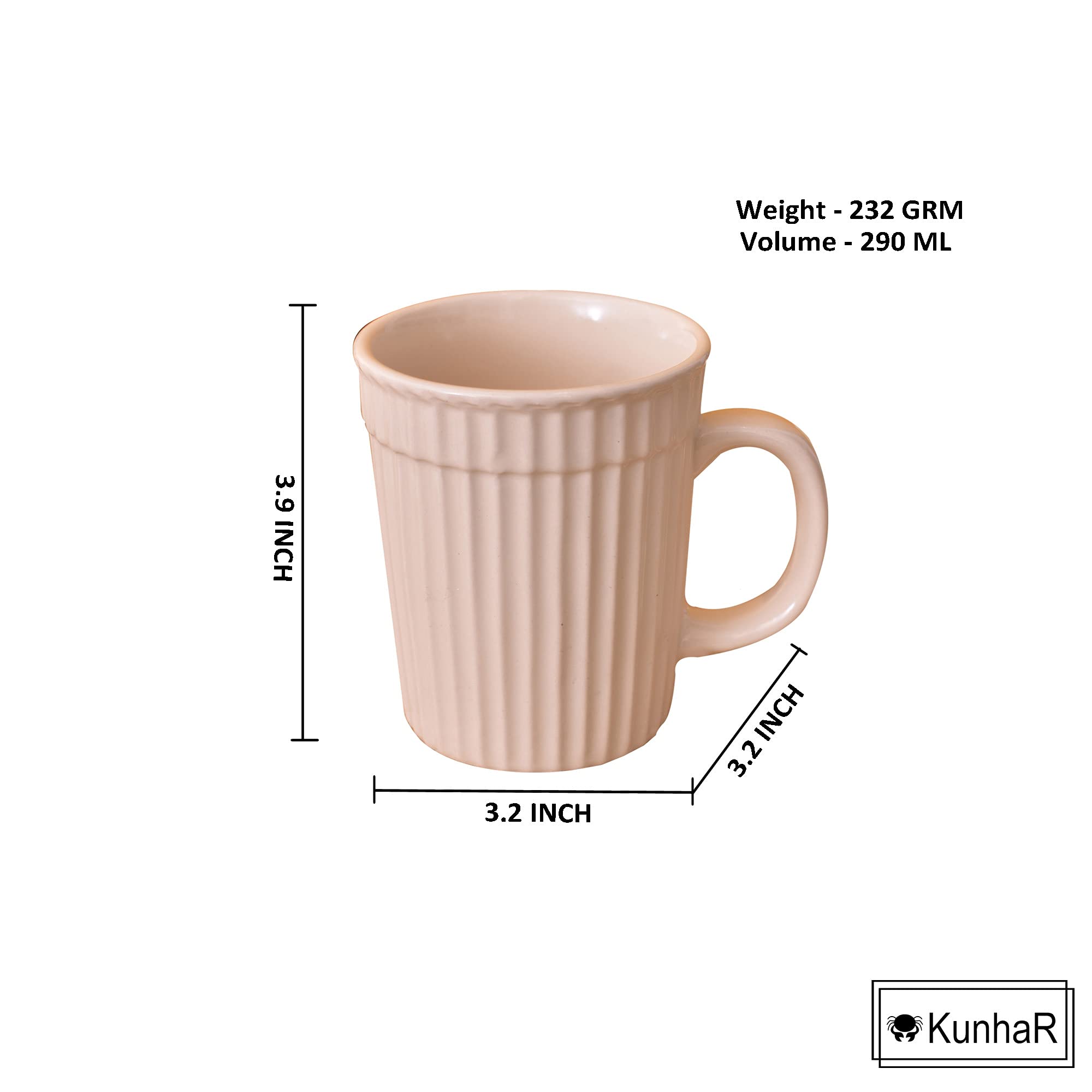 Kunhar Ceramic Coffee Mugs - 4 Piece, Wheat, 290ml