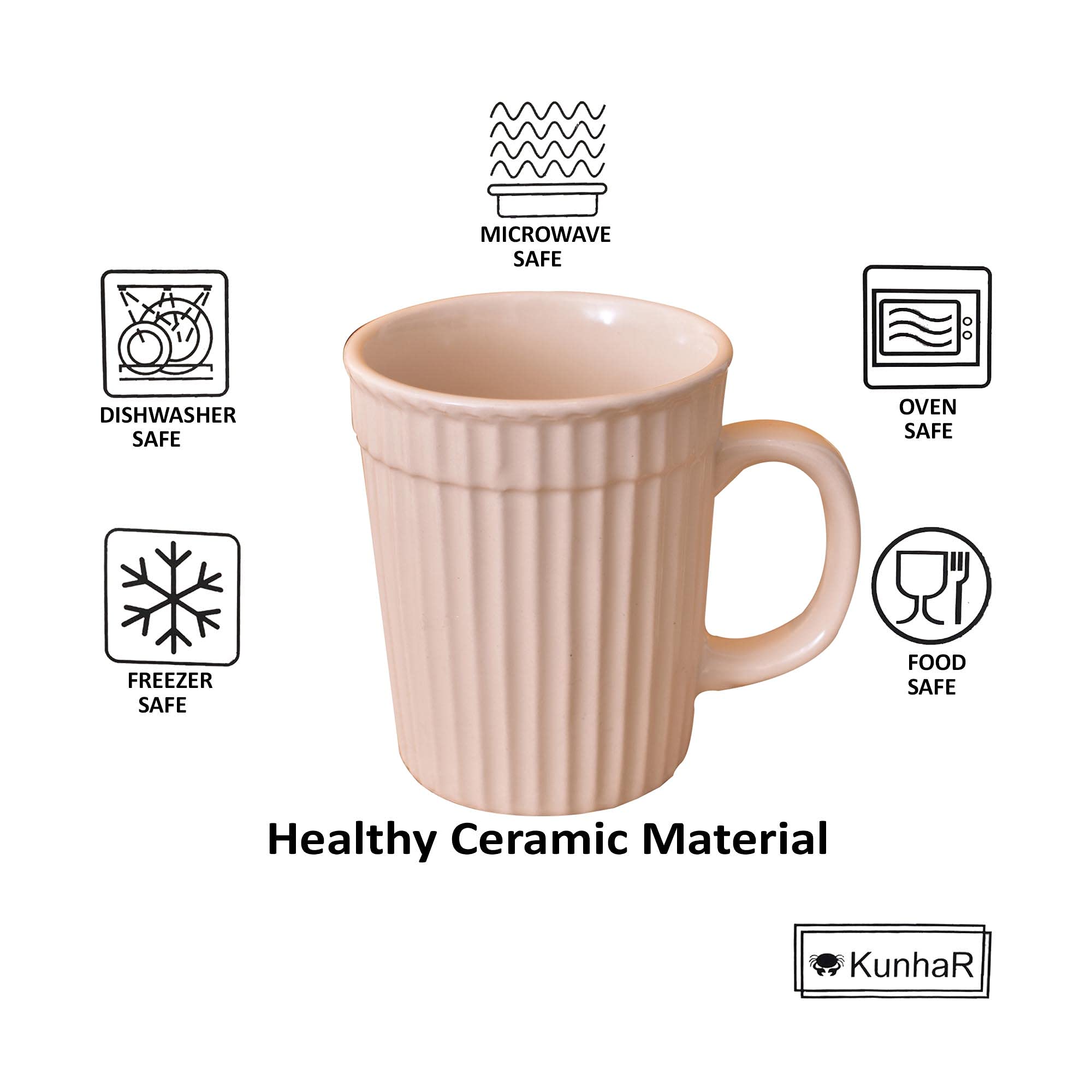 Kunhar Ceramic Coffee Mugs - 4 Piece, Wheat, 290ml