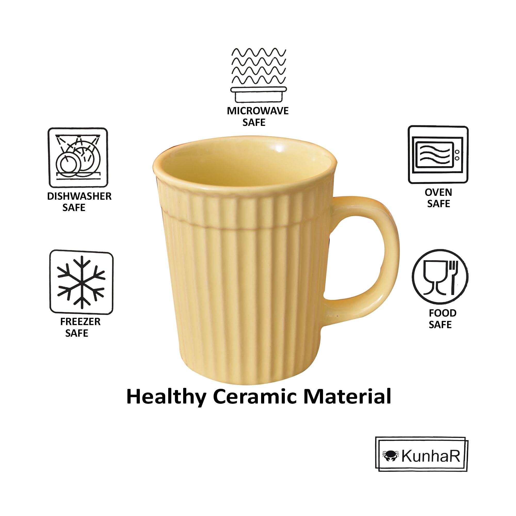 Kunhar Ceramic Coffee Mugs - 4 Piece, Lemon, 290ml