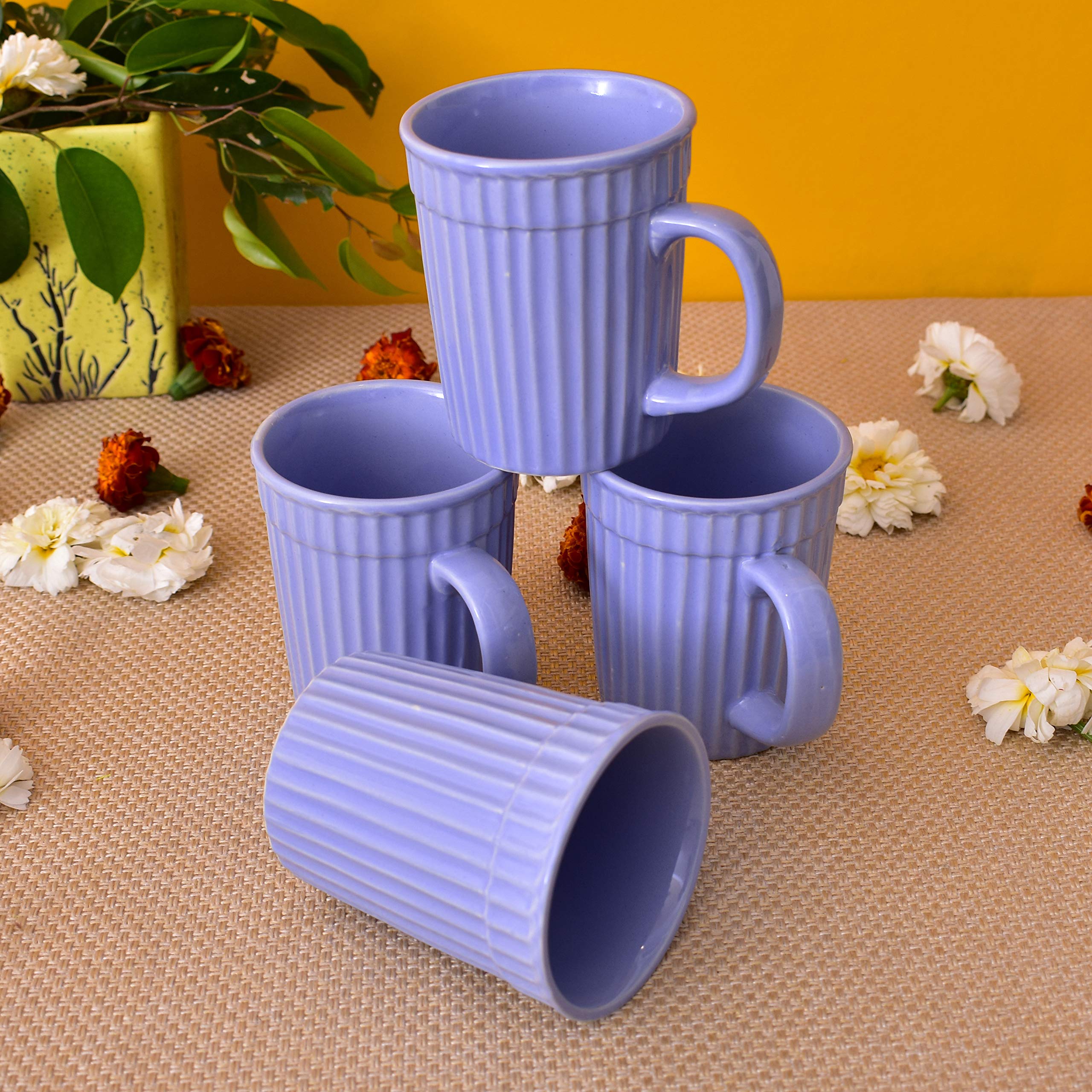 Kunhar Ceramic Coffee Mugs - 4 Piece, Cornflower Blue, 290ml
