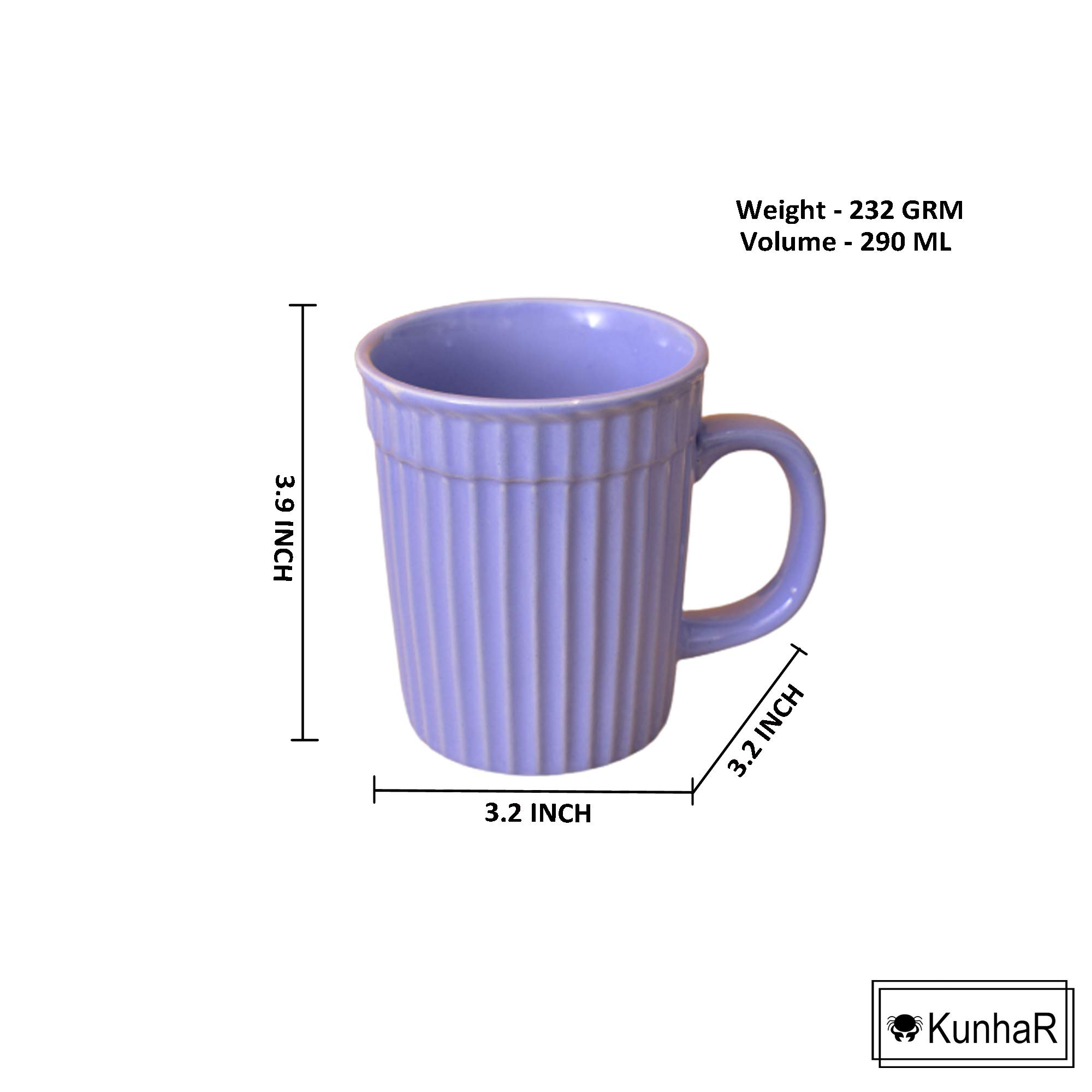 Kunhar Ceramic Coffee Mugs - 4 Piece, Cornflower Blue, 290ml