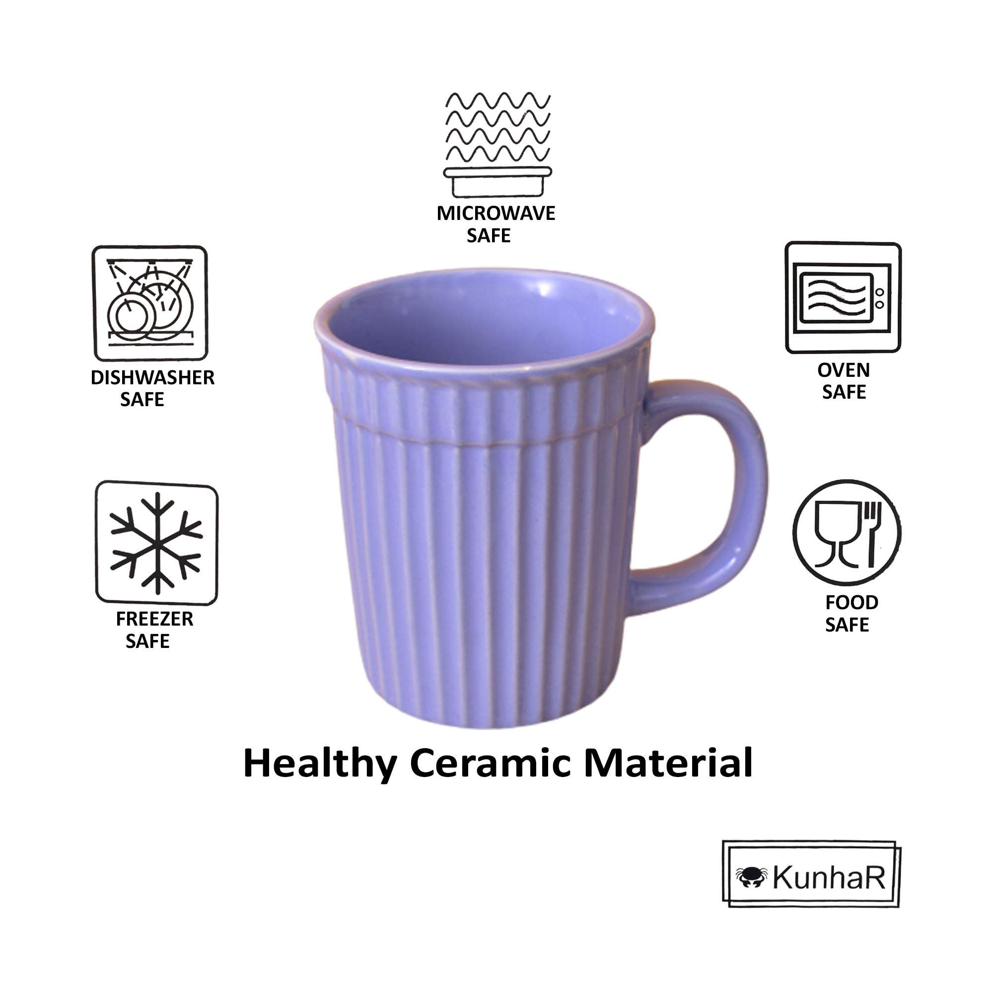 Kunhar Ceramic Coffee Mugs - 4 Piece, Cornflower Blue, 290ml