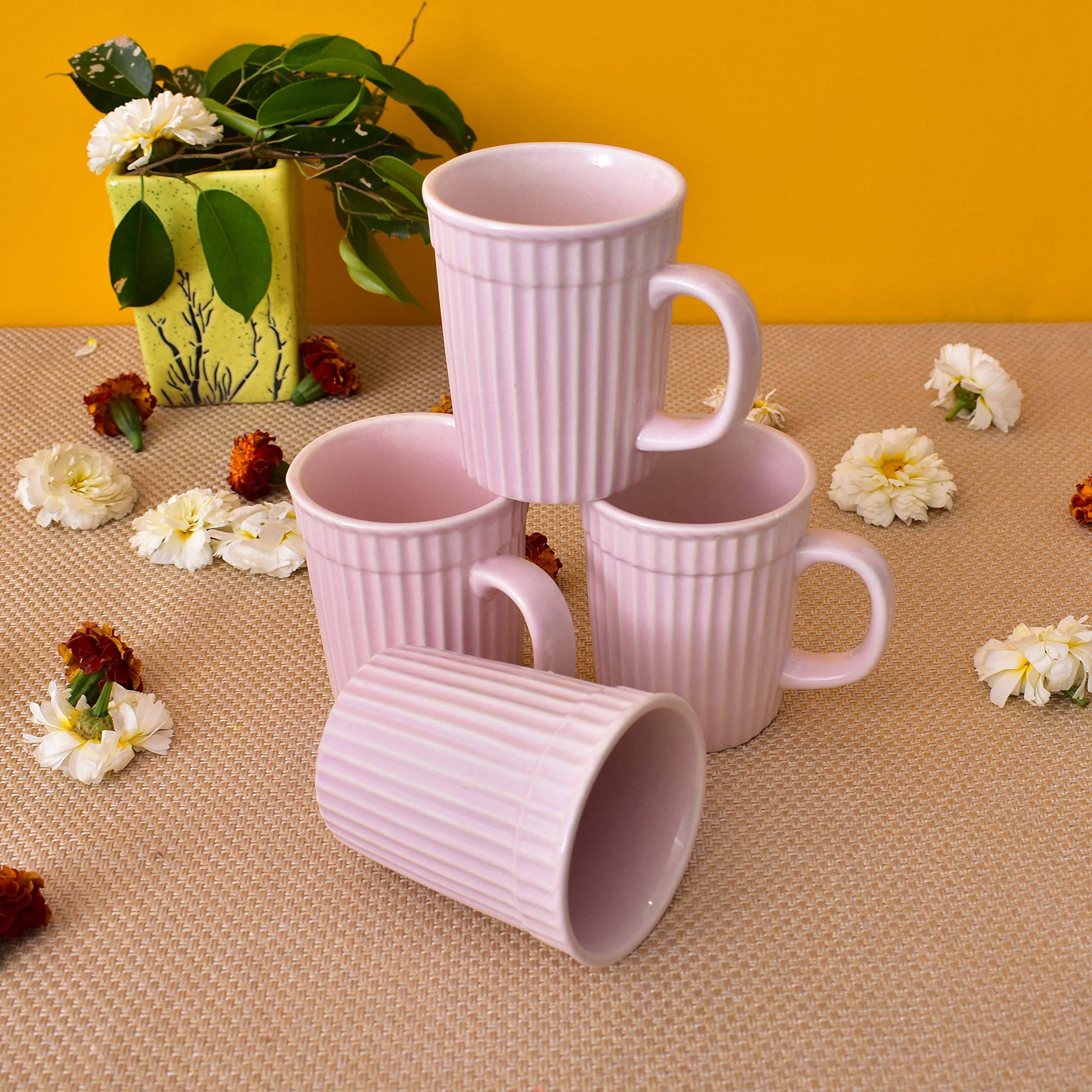 Kunhar Ceramic Coffee Mugs - 4 Piece, Orchid, 290ml