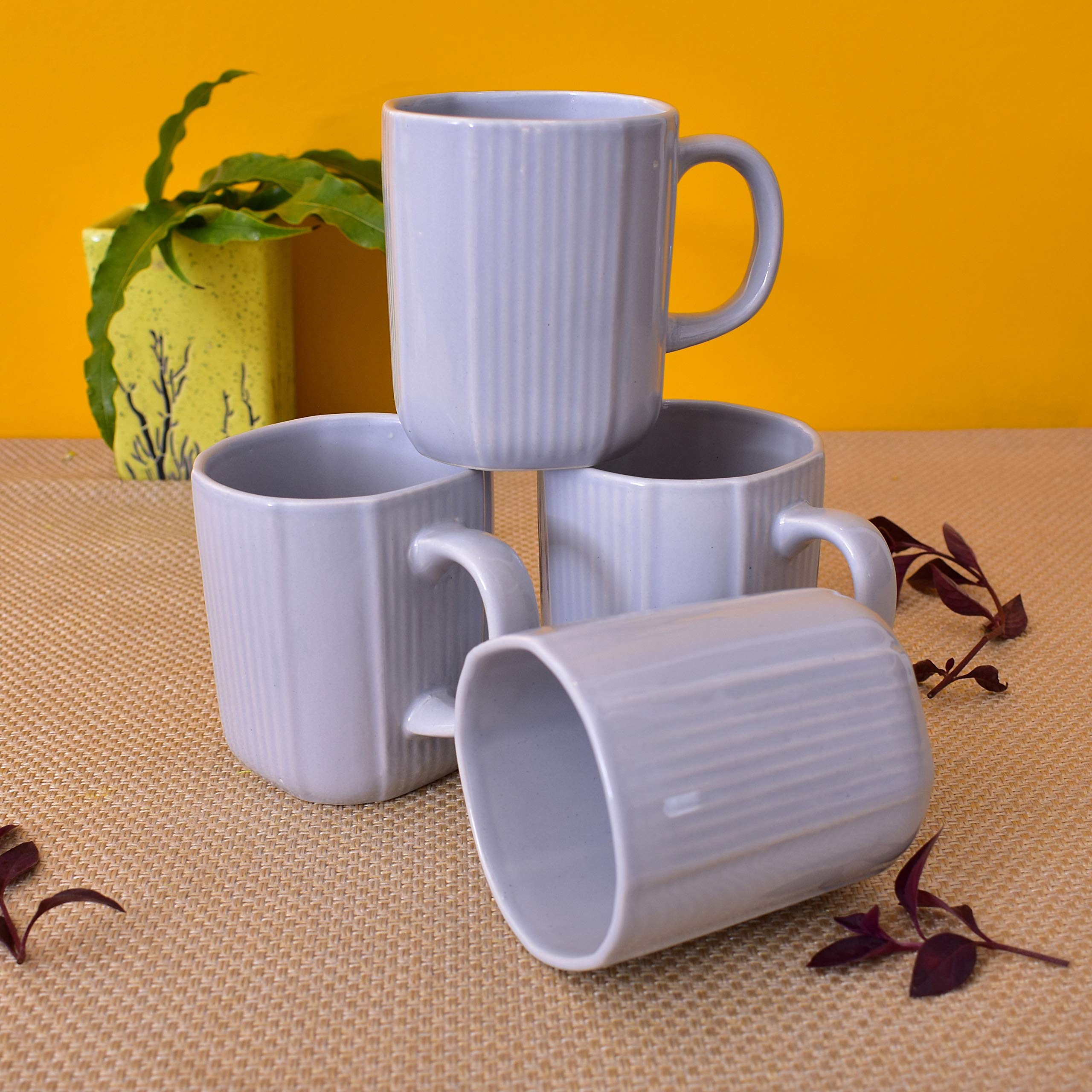 Kunhar Ceramic Coffee Mugs - 4 Piece, Baby Blue, 300ml