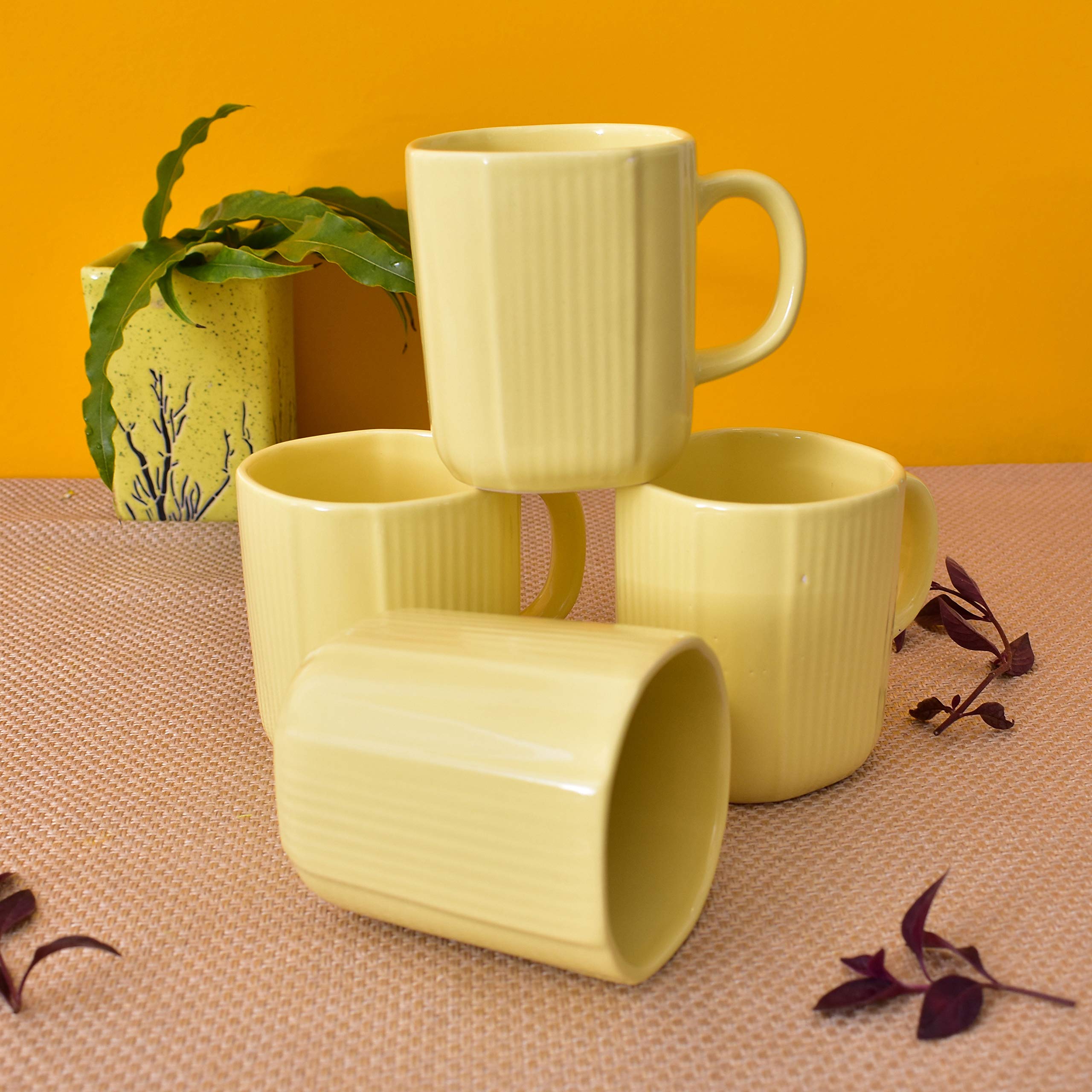 Kunhar Ceramic Coffee Mugs - 4 Piece, Lemon, 300ml
