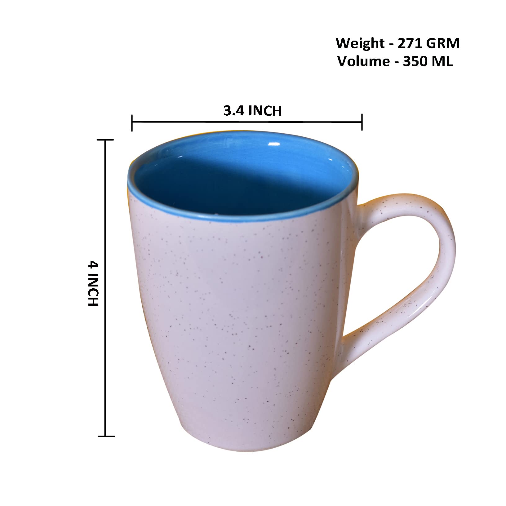Kunhar Ceramic Milk Mug, Coffee Mug - 2 Pieces, White Blue, 350ml