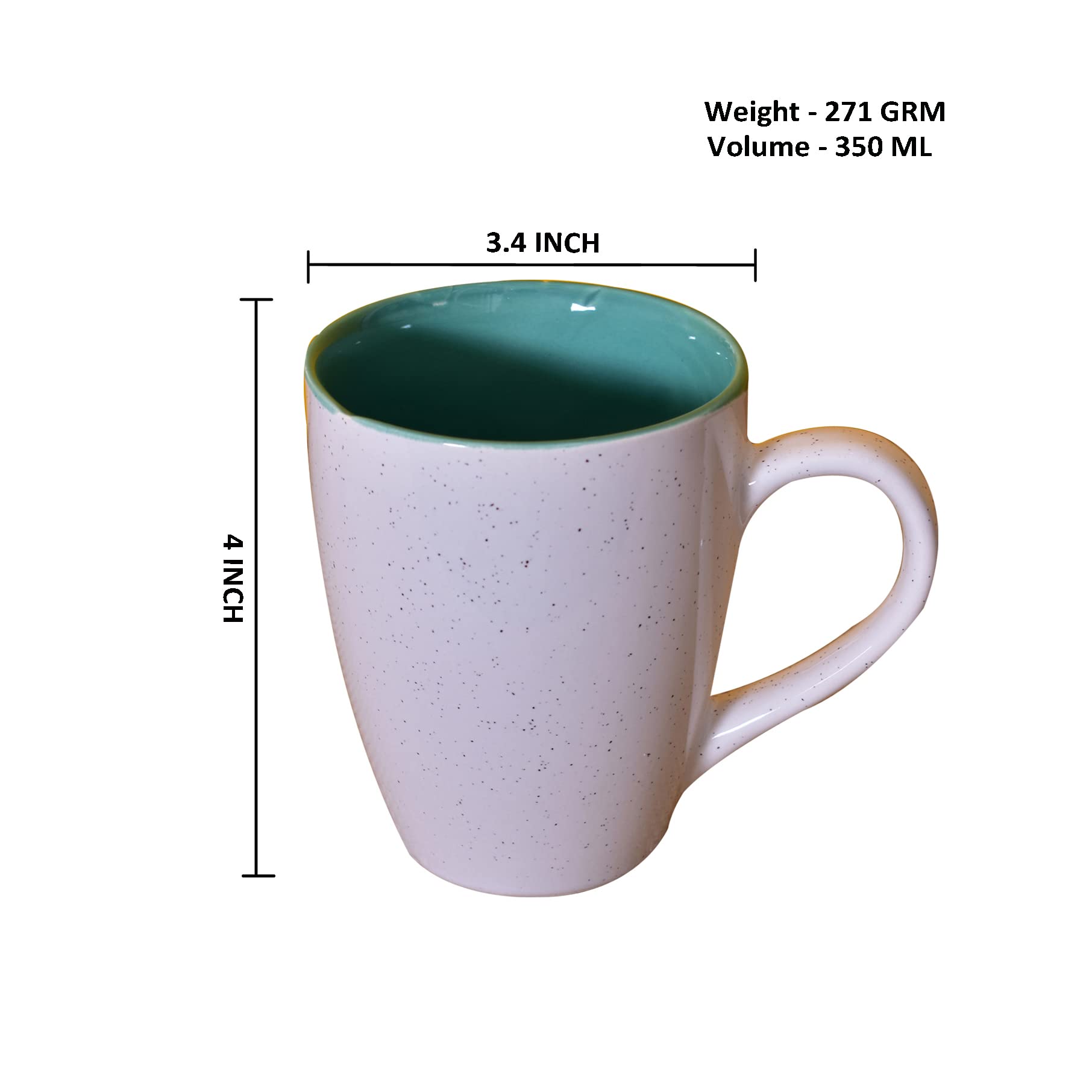 Kunhar Ceramic Milk Mug, Coffee Mug - 2 Pieces, White Hippie Blue, 350ml