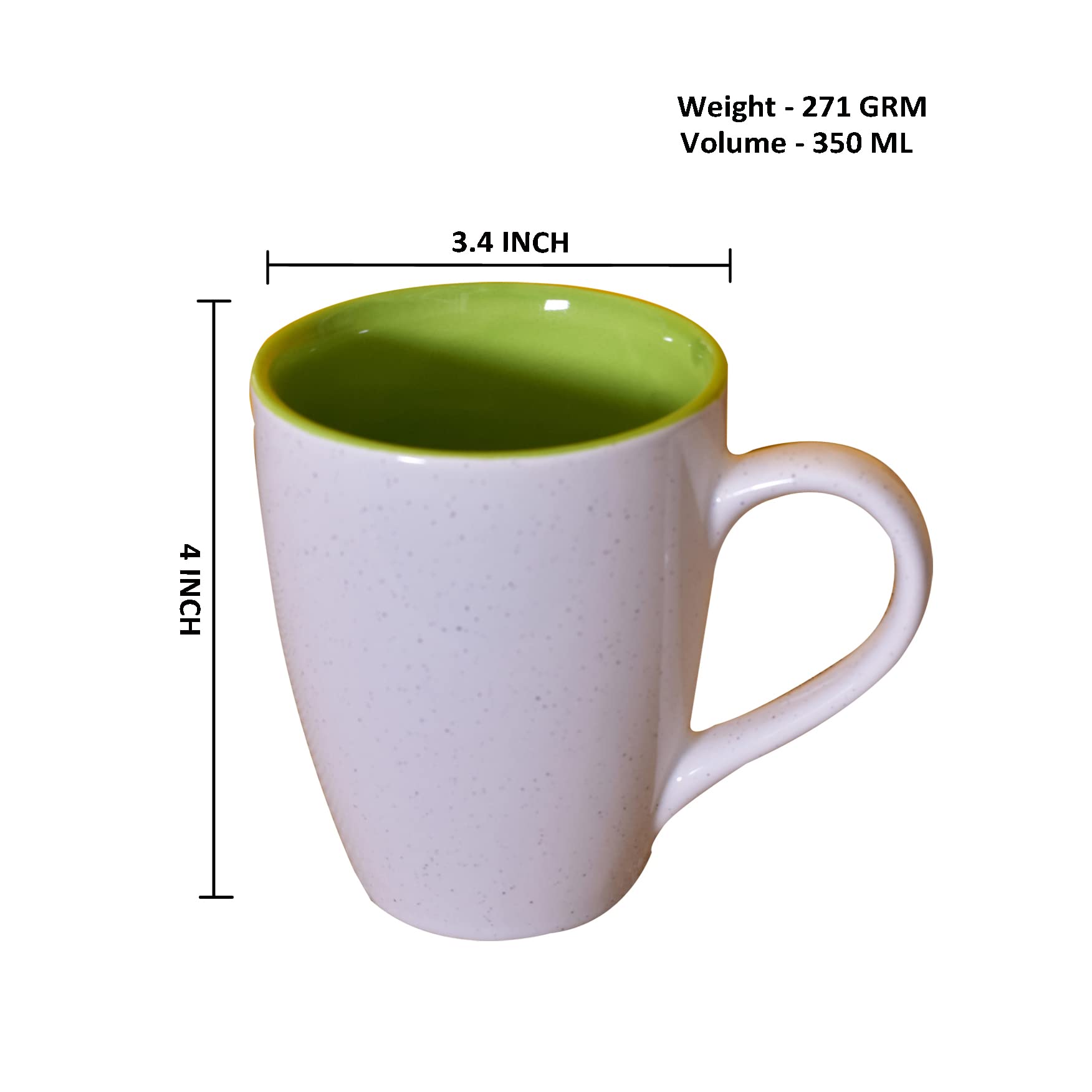 Kunhar Ceramic Milk Mug, Coffee Mug - 2 Pieces, White Light Olive Green, 350ml