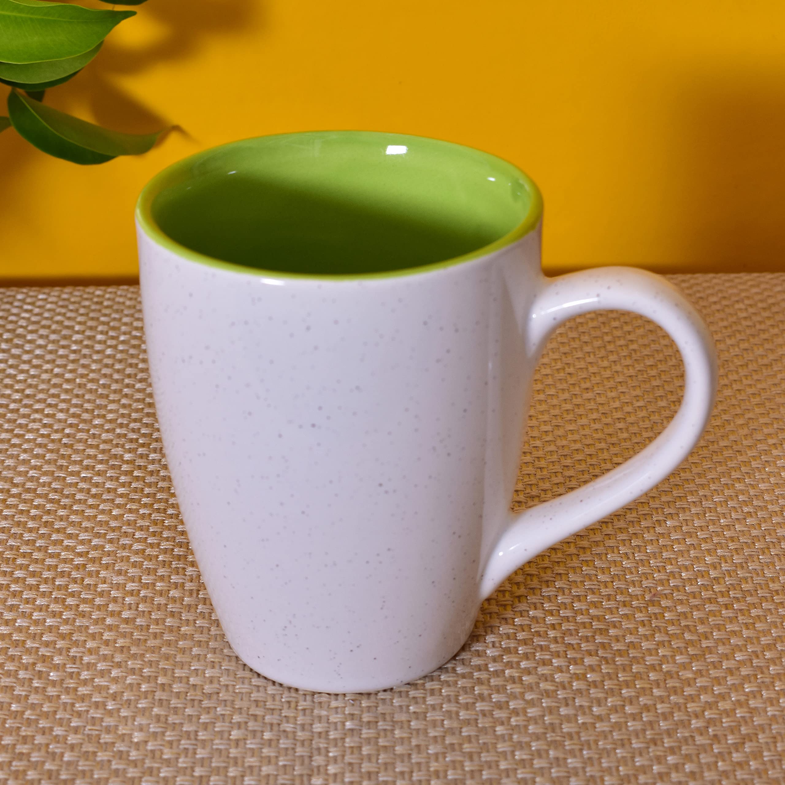 Kunhar Ceramic Milk Mug, Coffee Mug - 2 Pieces, White Light Olive Green, 350ml