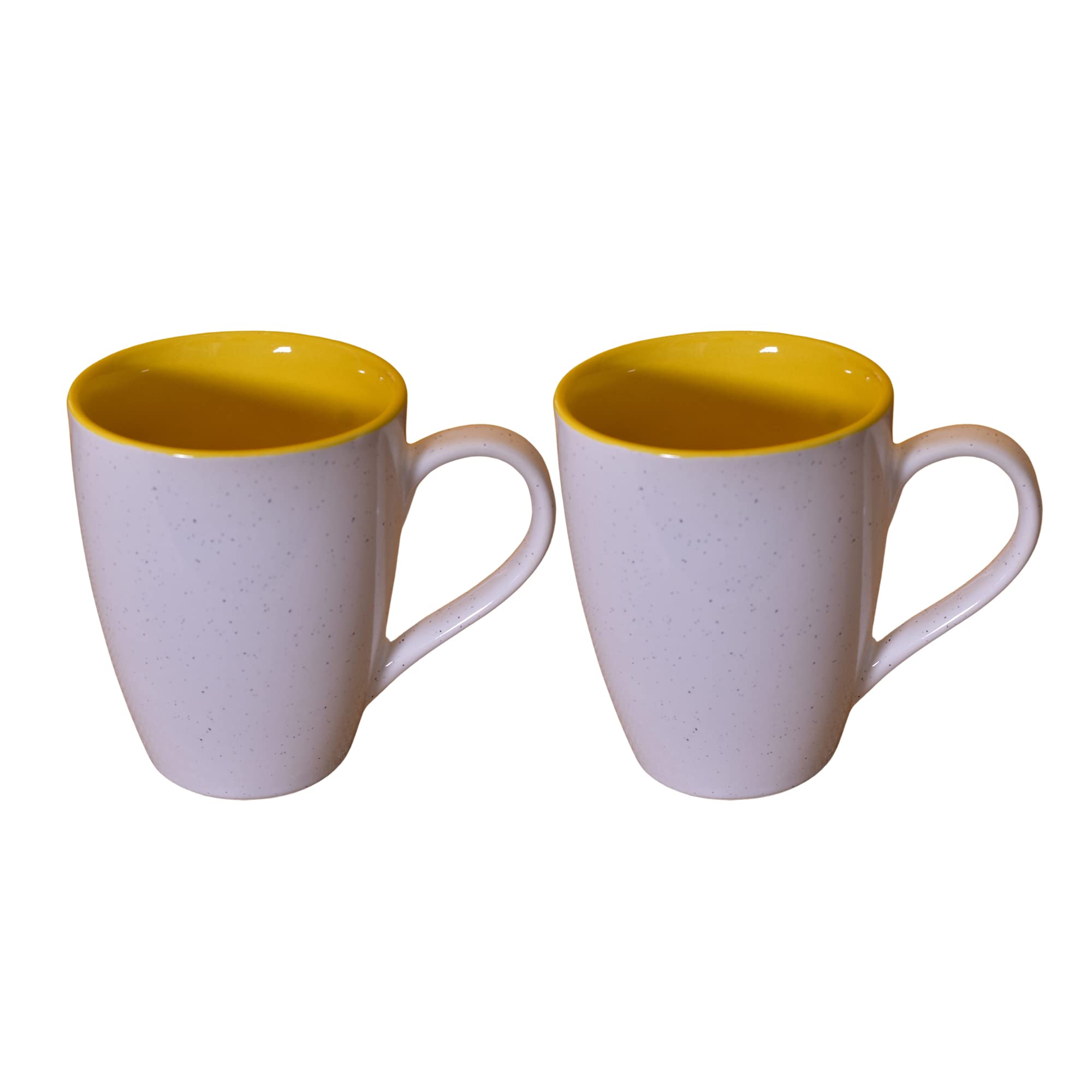 Kunhar Ceramic Milk Mug, Coffee Mug - 2 Pieces, White Yellow, 350ml