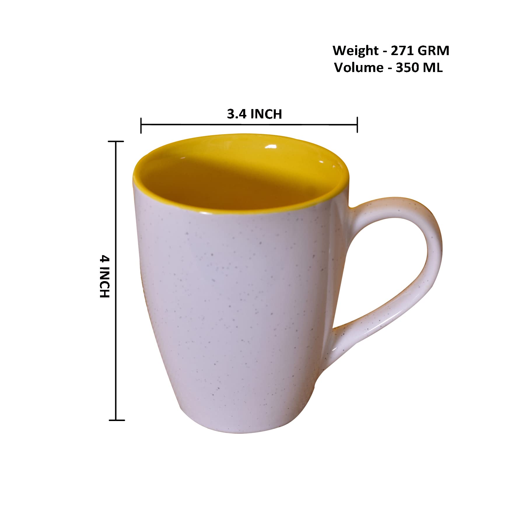 Kunhar Ceramic Milk Mug, Coffee Mug - 2 Pieces, White Yellow, 350ml