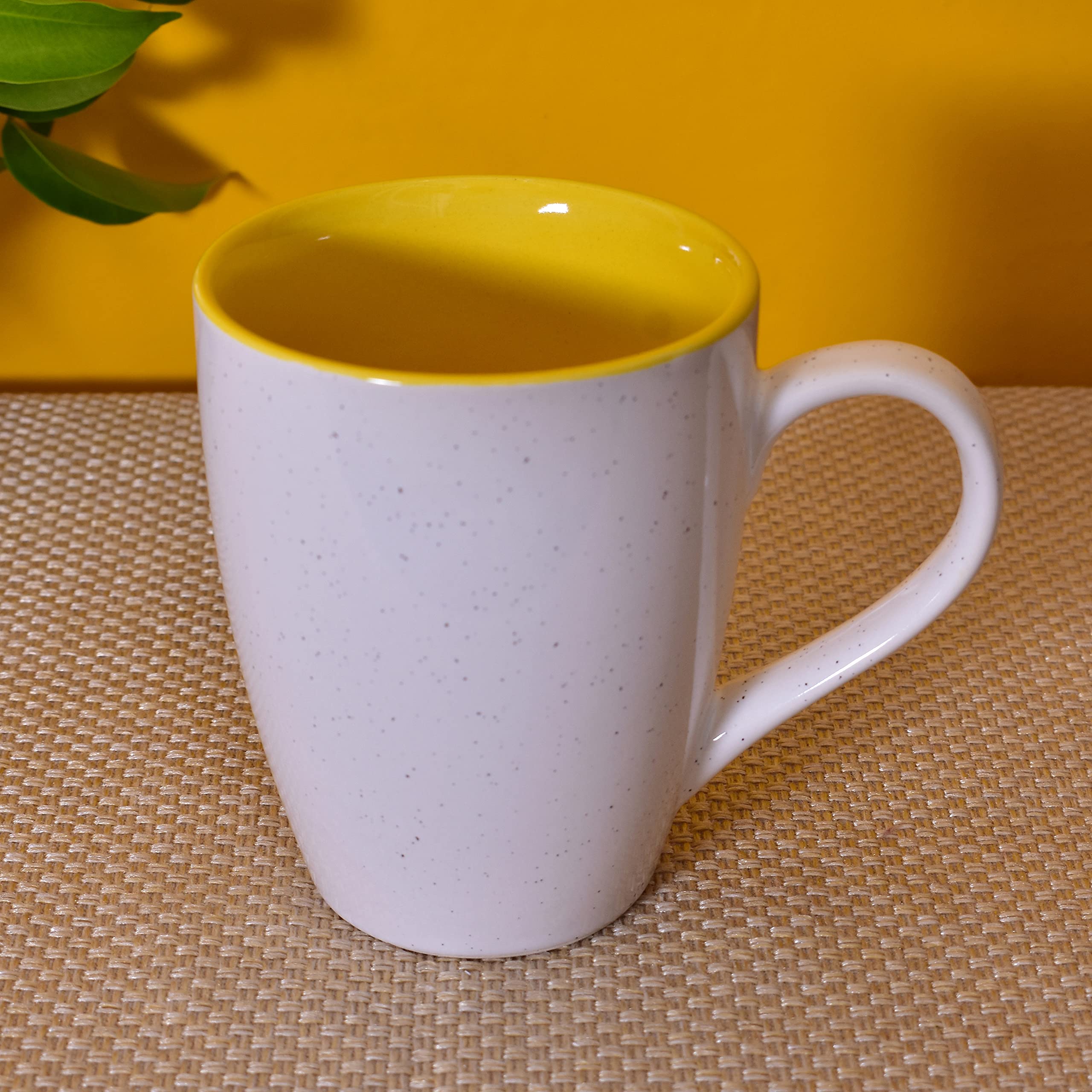 Kunhar Ceramic Milk Mug, Coffee Mug - 2 Pieces, White Yellow, 350ml
