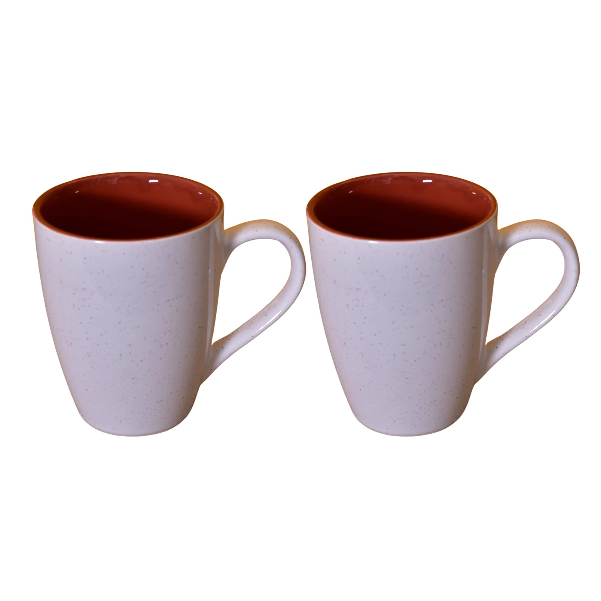 Kunhar Ceramic Milk Mug, Coffee Mug - 2 Pieces, White Falu Red, 350ml