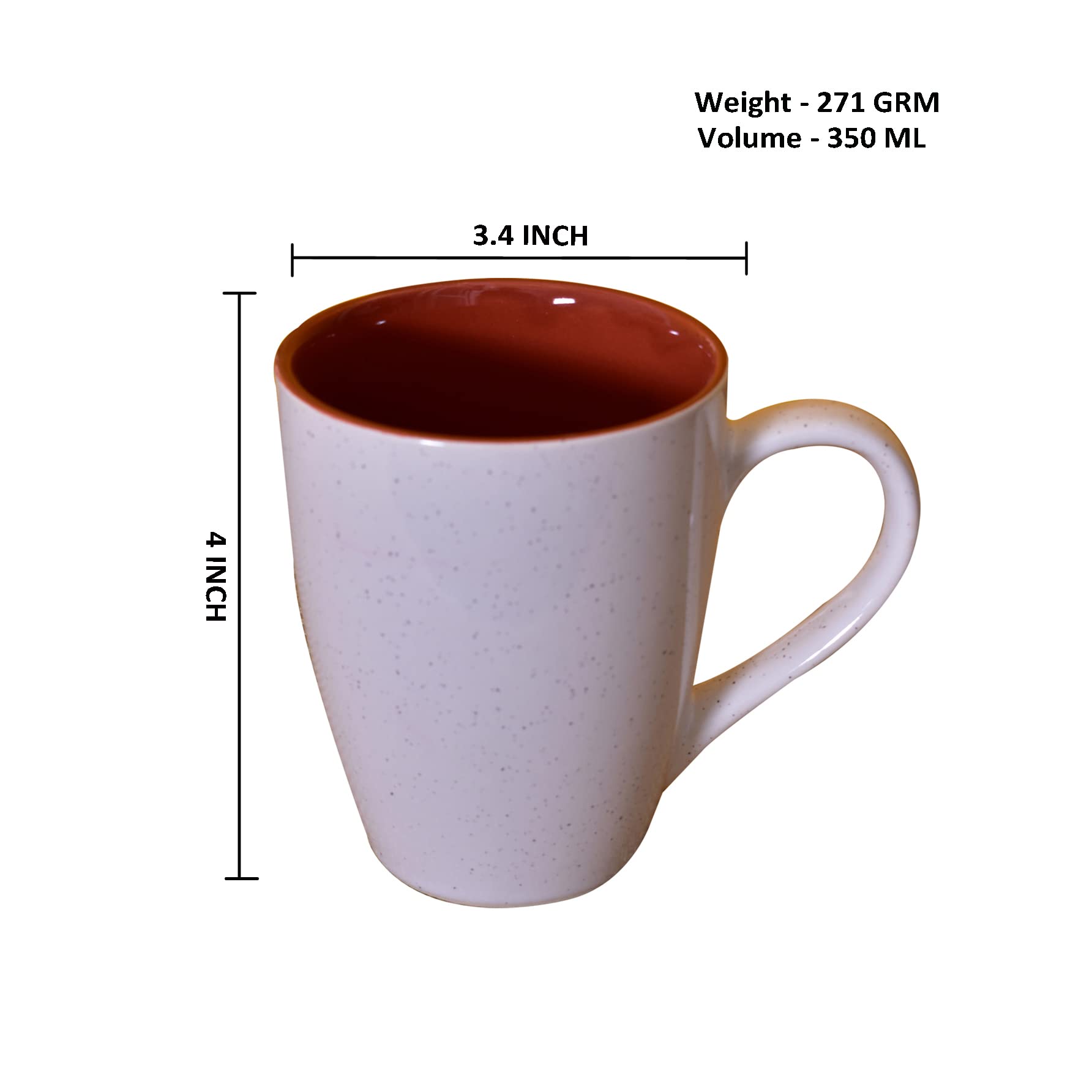 Kunhar Ceramic Milk Mug, Coffee Mug - 2 Pieces, White Falu Red, 350ml