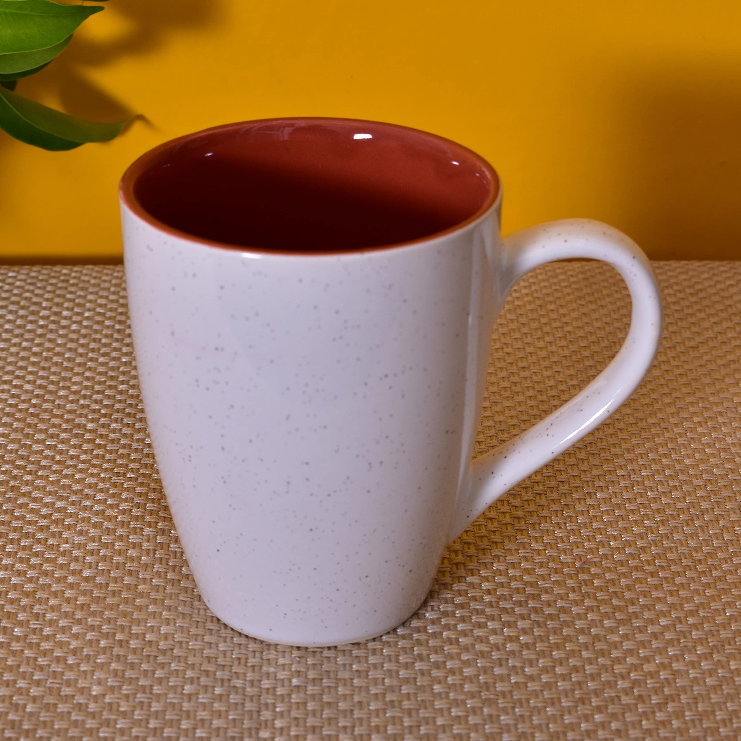 Kunhar Ceramic Milk Mug, Coffee Mug - 2 Pieces, White Falu Red, 350ml