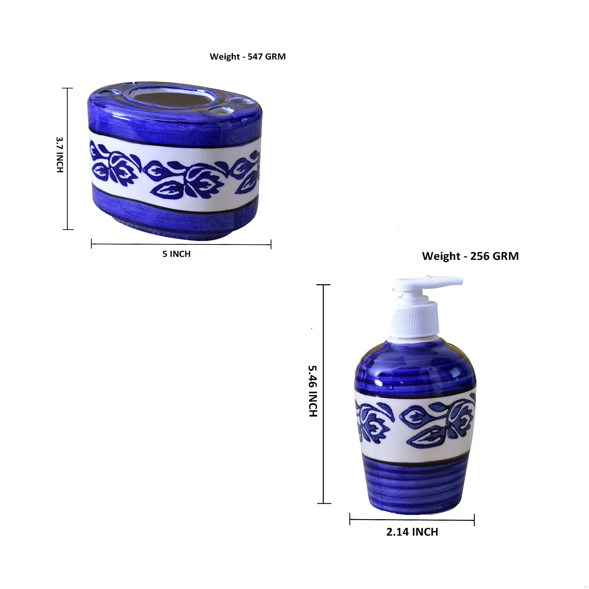 KunhaR Ceramic Bathroom Accessory Set Blue Liquid Soap Dispenser Toothbrush Holder