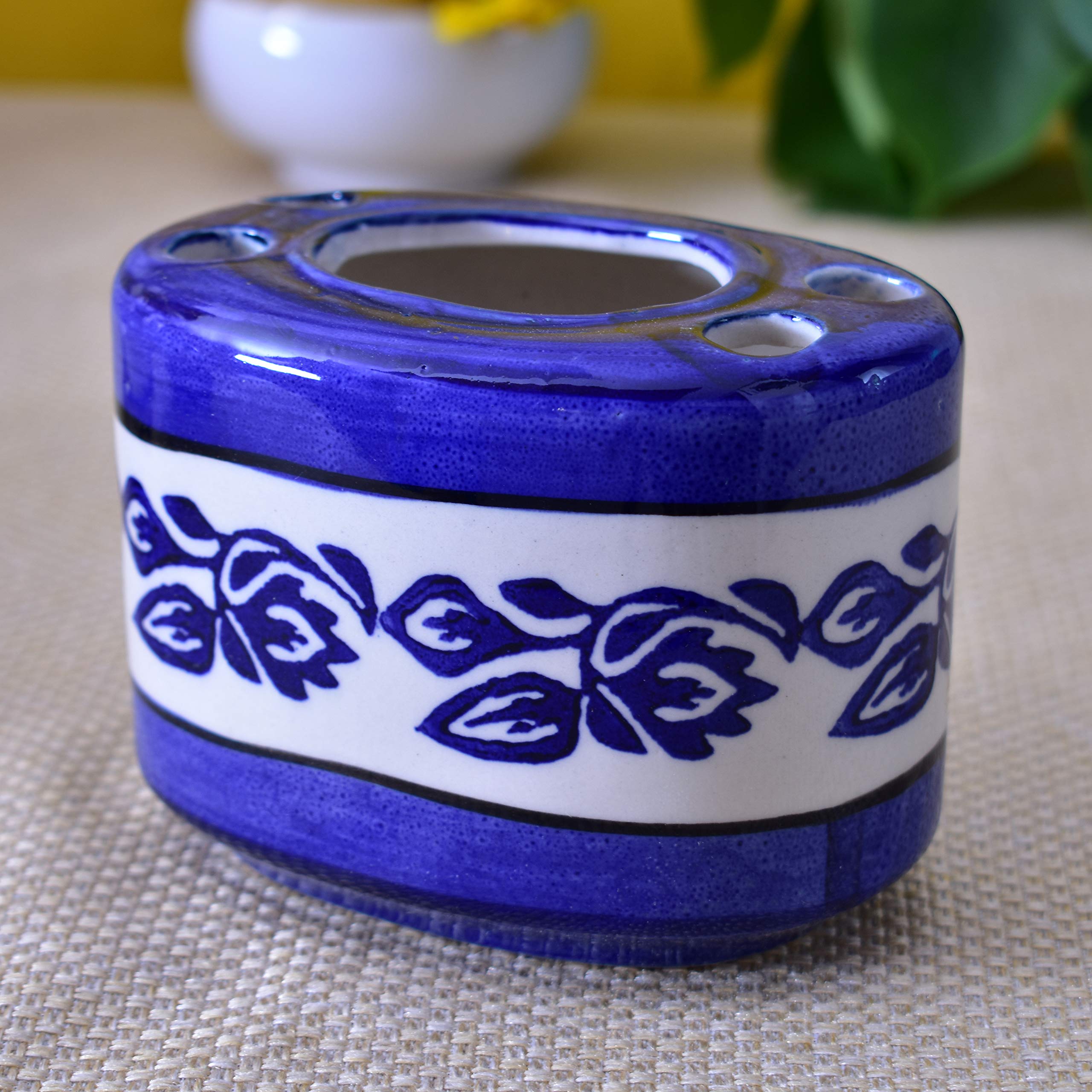 KunhaR Ceramic Bathroom Accessory Set Blue Liquid Soap Dispenser Toothbrush Holder