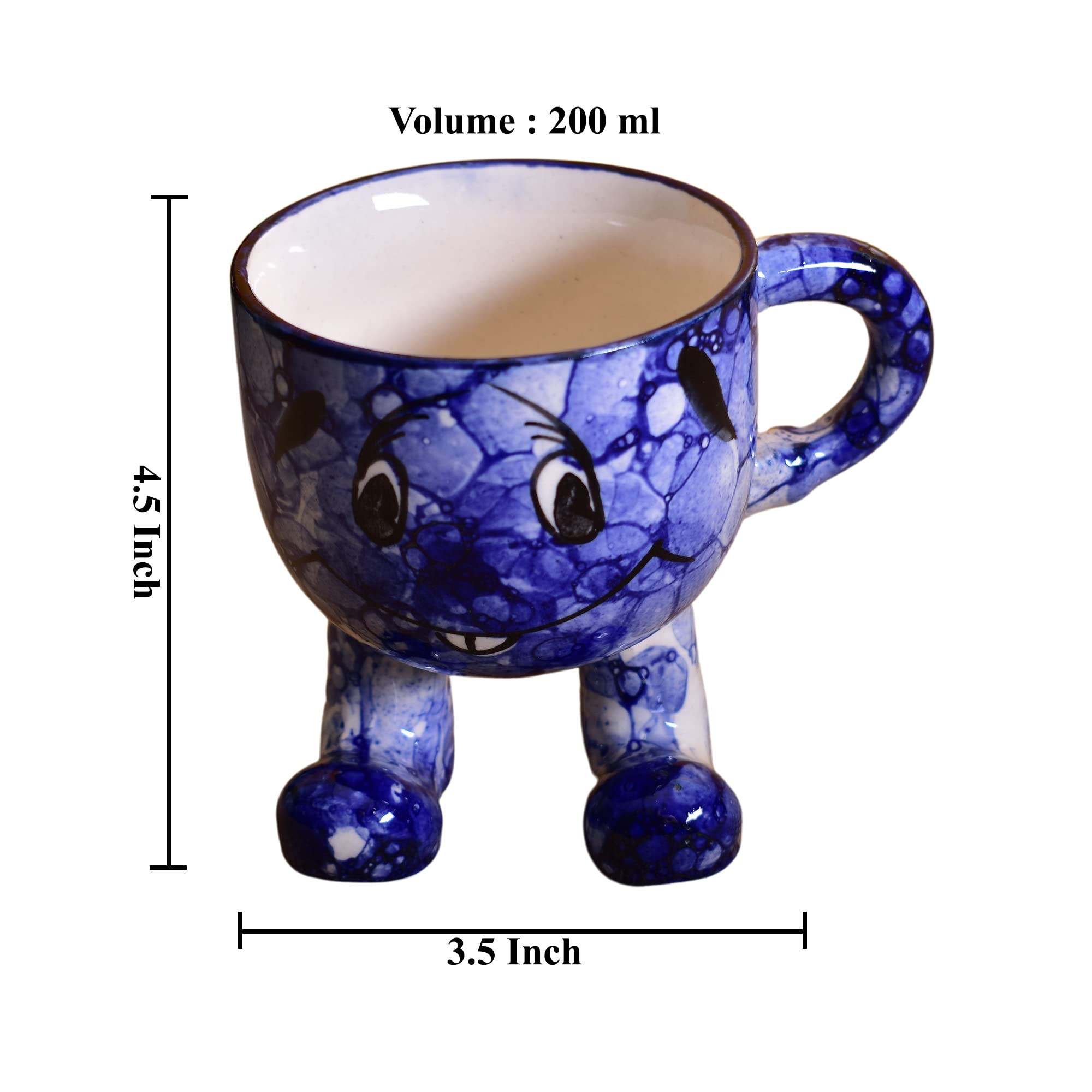 Kunhar Ceramic Milk Mug, Coffee Mug - 2 Pieces, Blue Luster, 200ml
