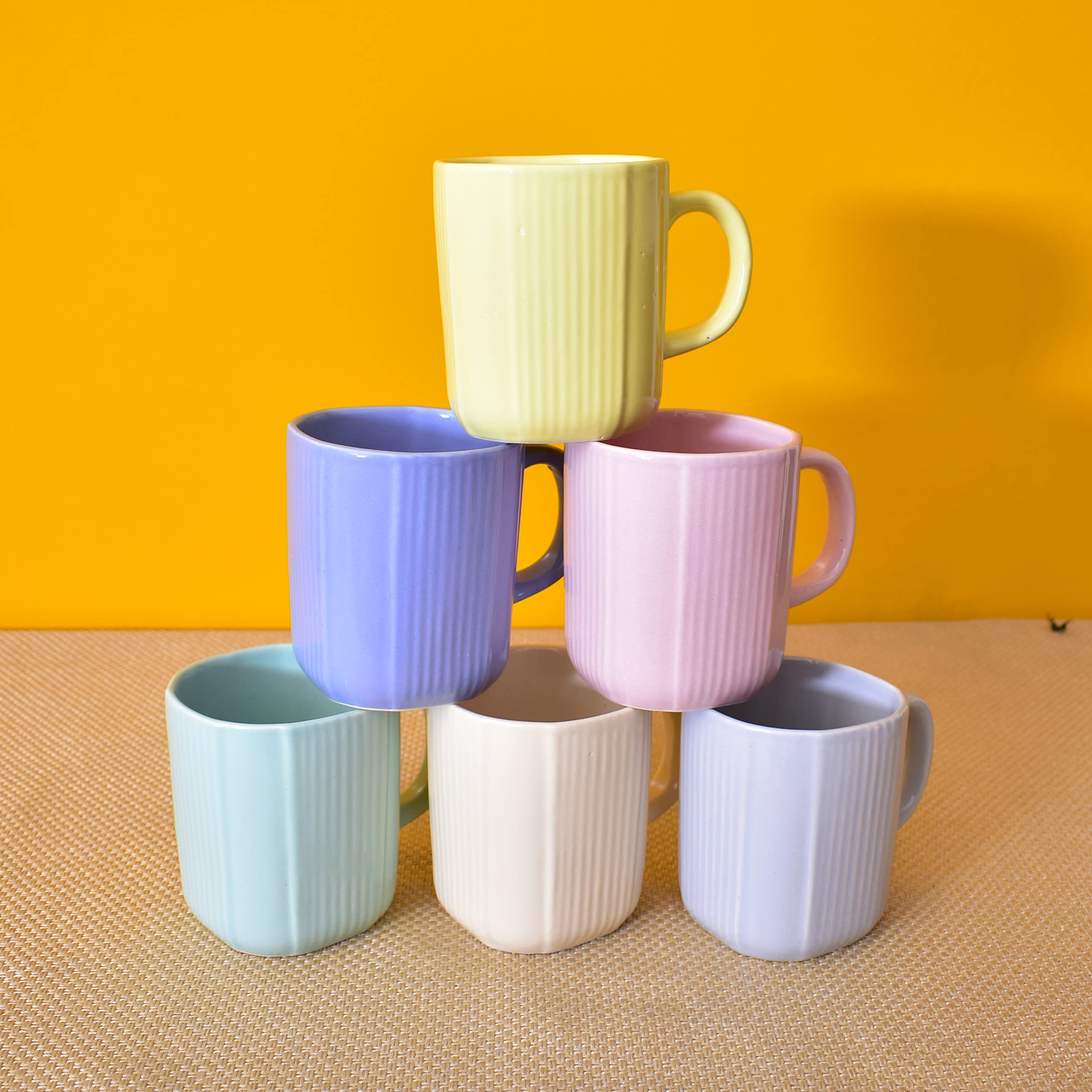 Kunhar Ceramic Coffee Mug - 6 Pieces, Multicolor, 300ml