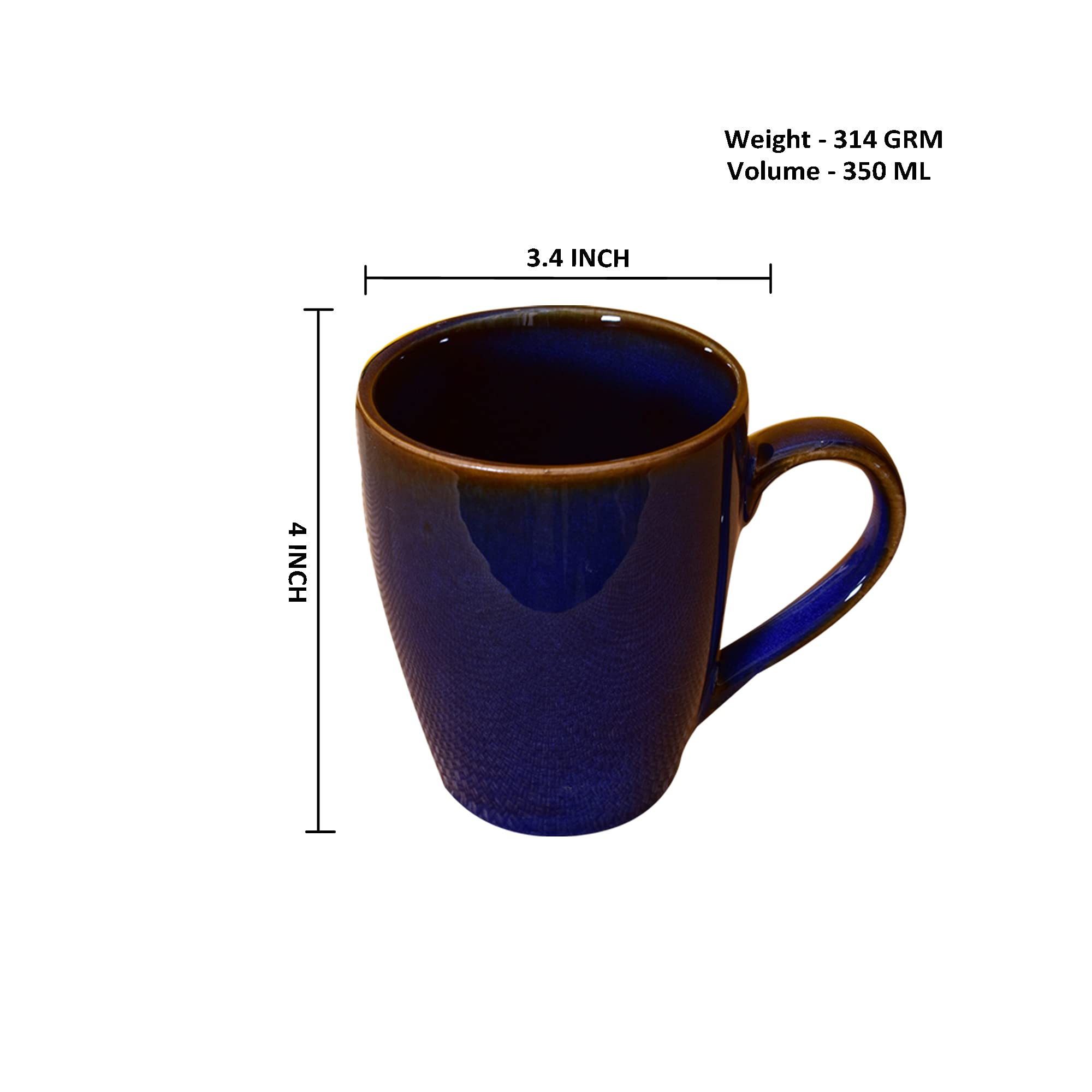 Kunhar Ceramic Milk Mugs, Coffee Mugs - 1 Piece, Blue, 350ml